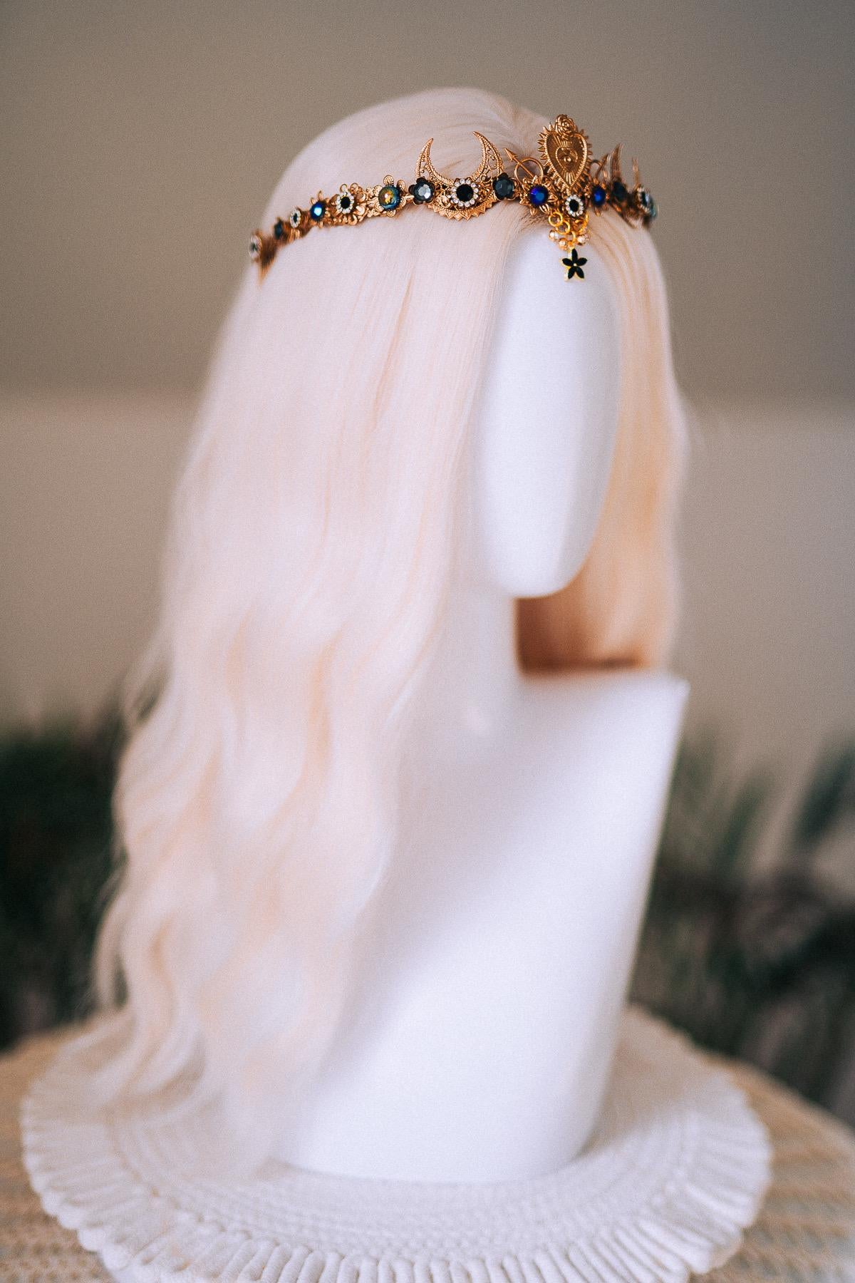 Sagittarius Zodiac Halo Crown Gold Celestial Astrology Goddess Headpiece