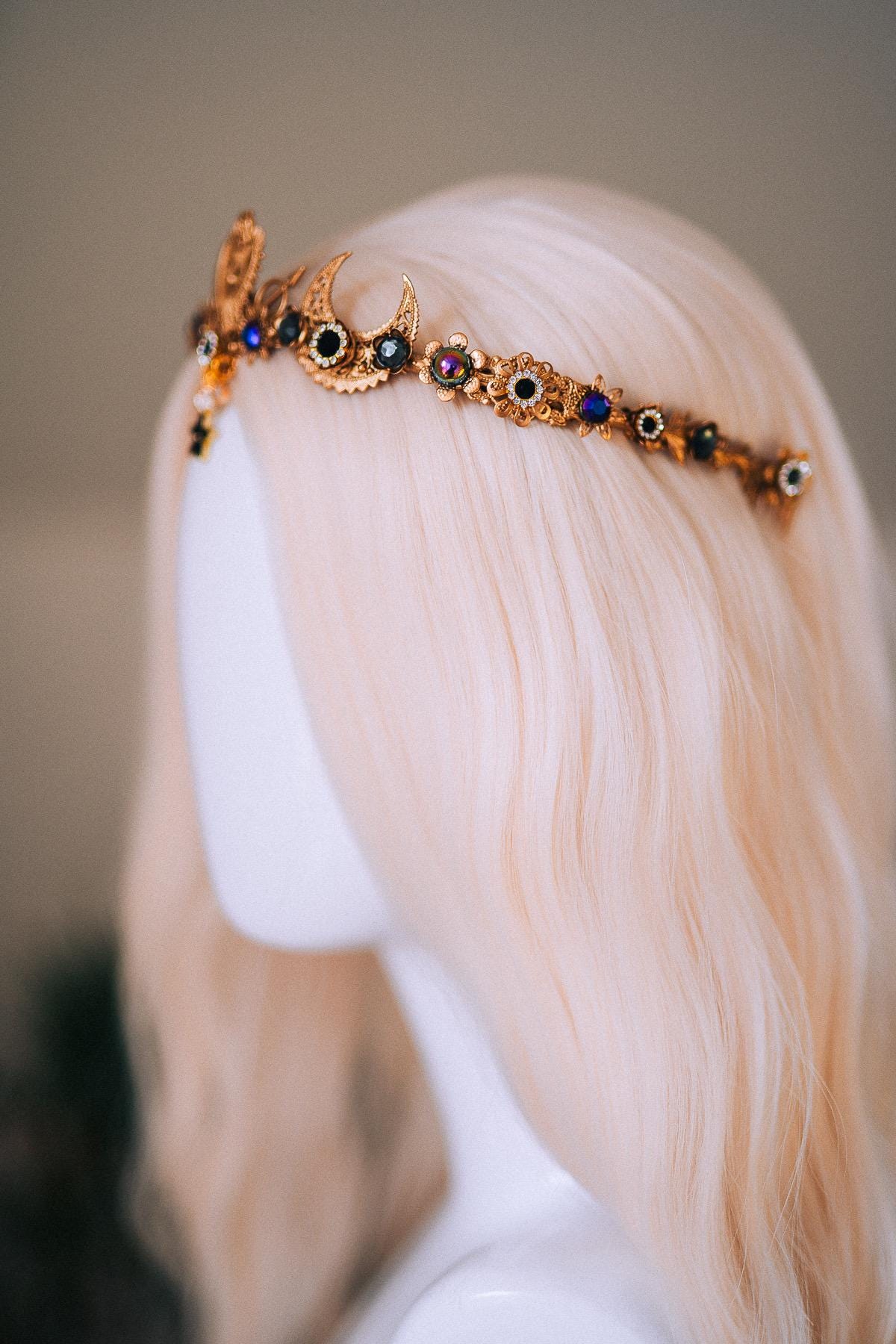 Sagittarius Zodiac Halo Crown Gold Celestial Astrology Goddess Headpiece