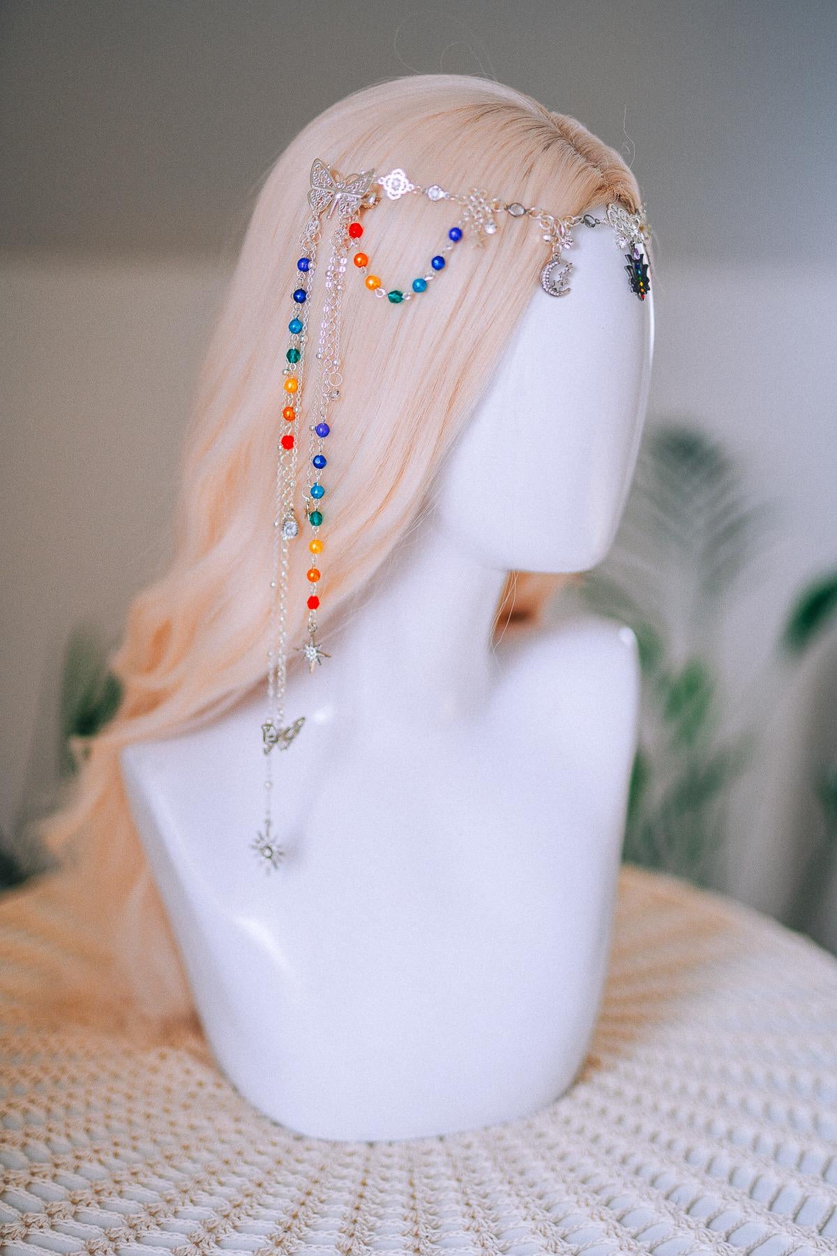 Chakra Rainbow Butterfly Hair Chain Headpiece