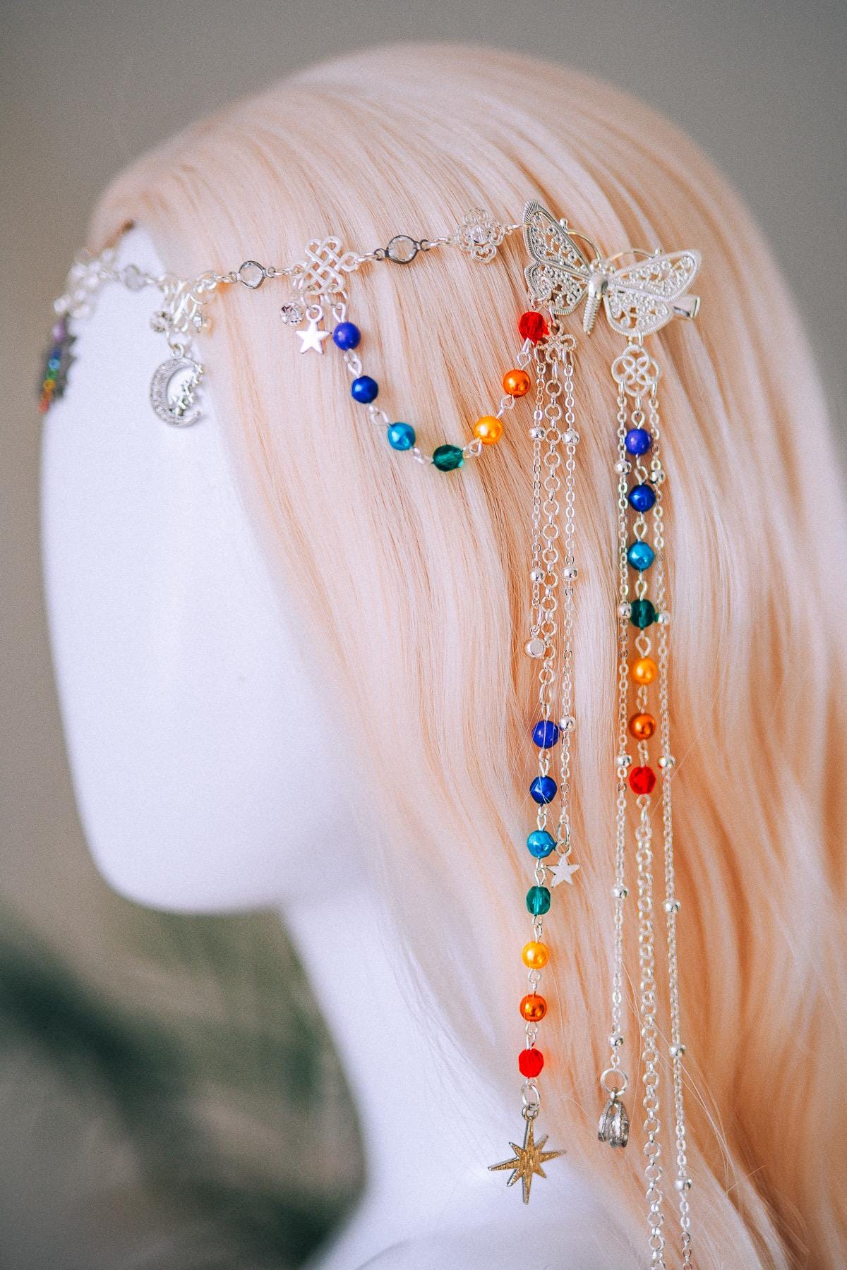 Chakra Rainbow Butterfly Hair Chain Headpiece