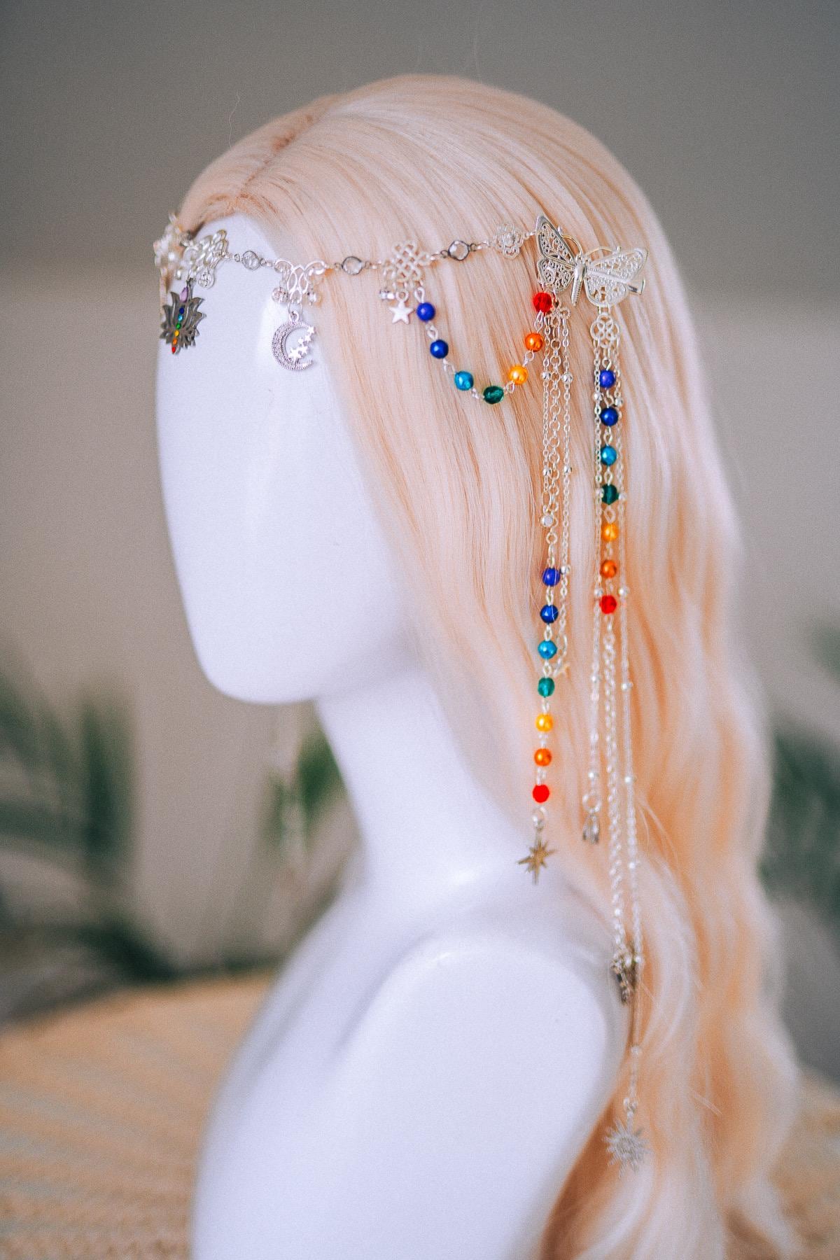 Chakra Rainbow Butterfly Hair Chain Headpiece