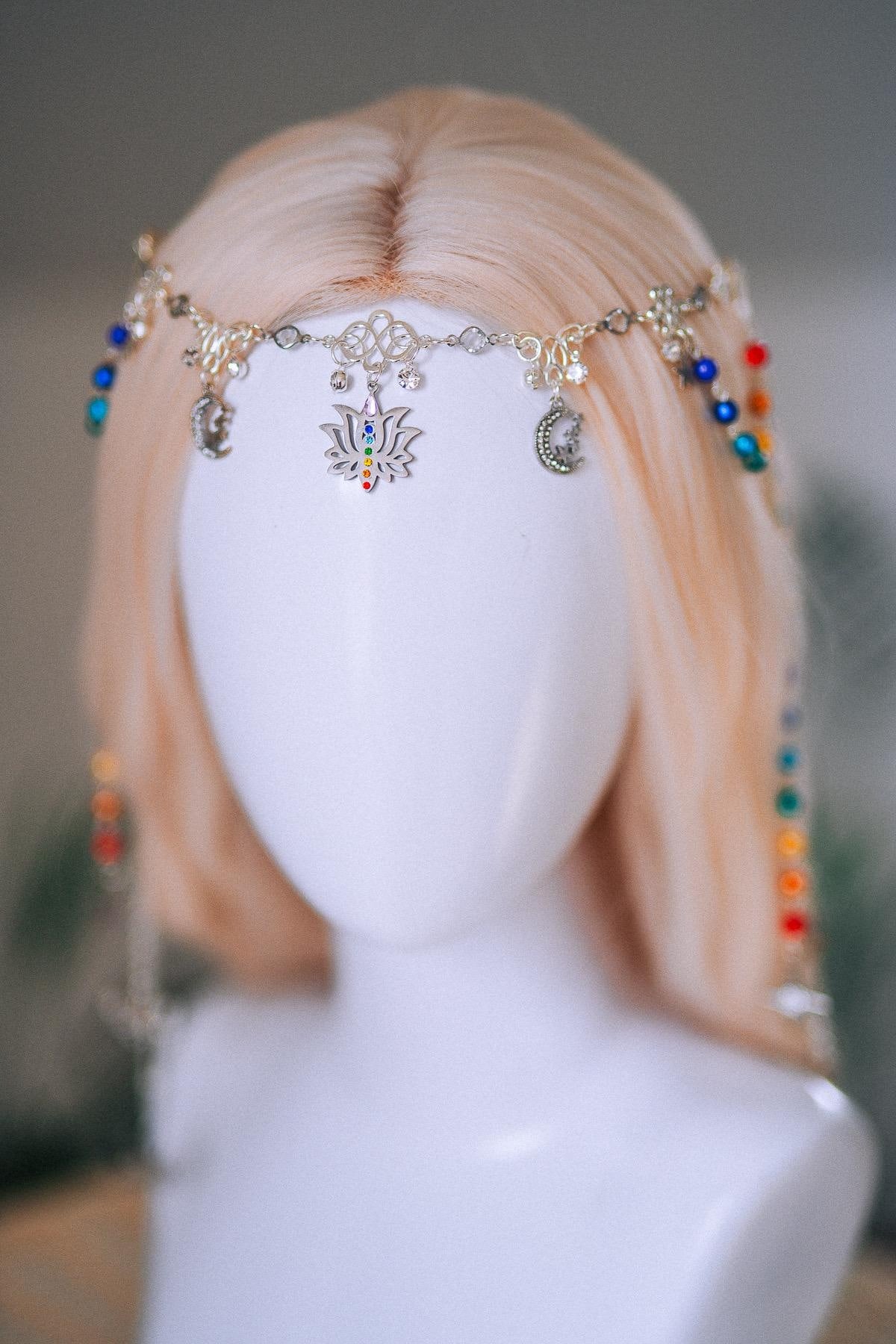 Chakra Rainbow Butterfly Hair Chain Headpiece