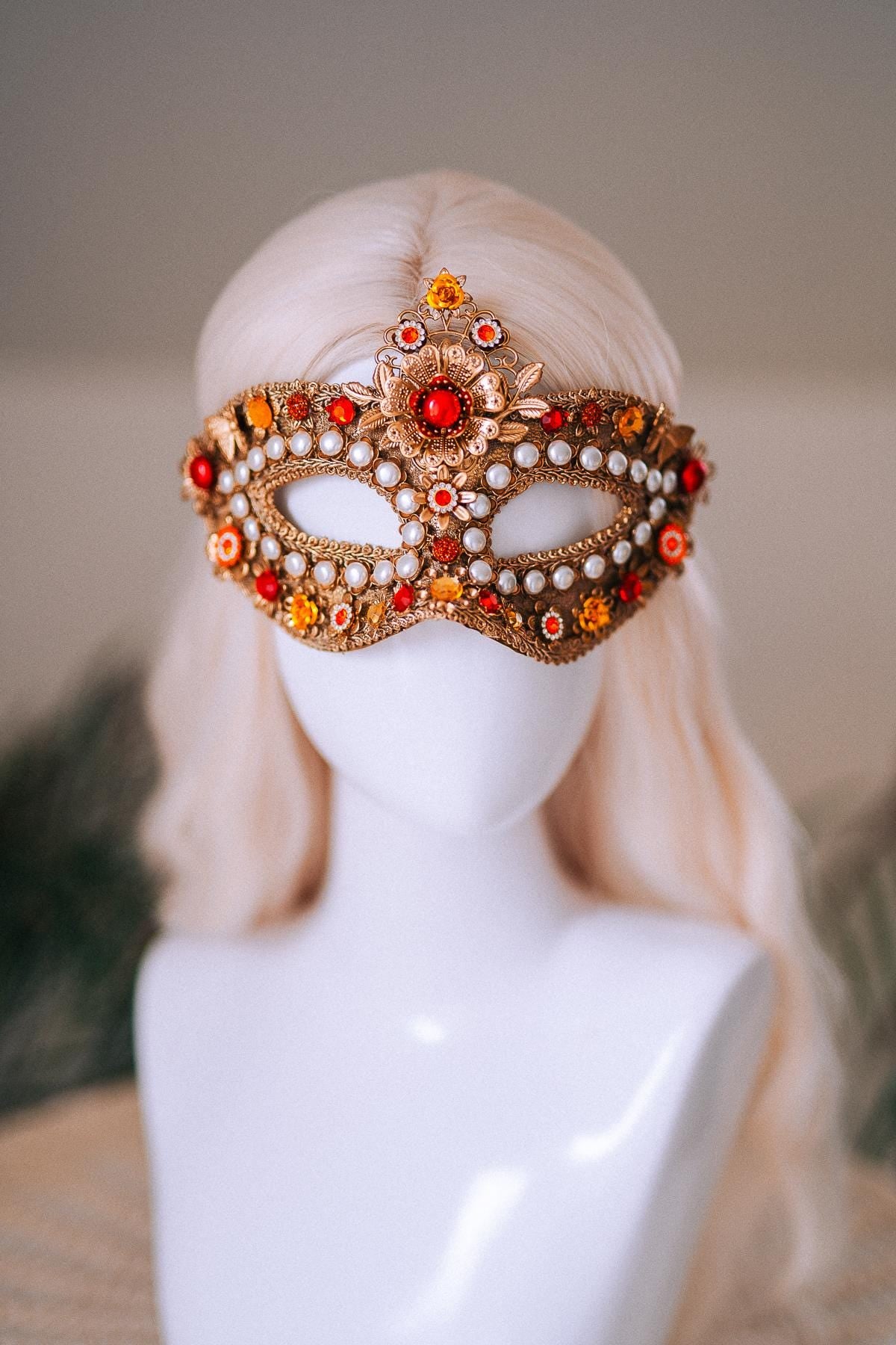 Golden Pearl Floral Masquerade Mask