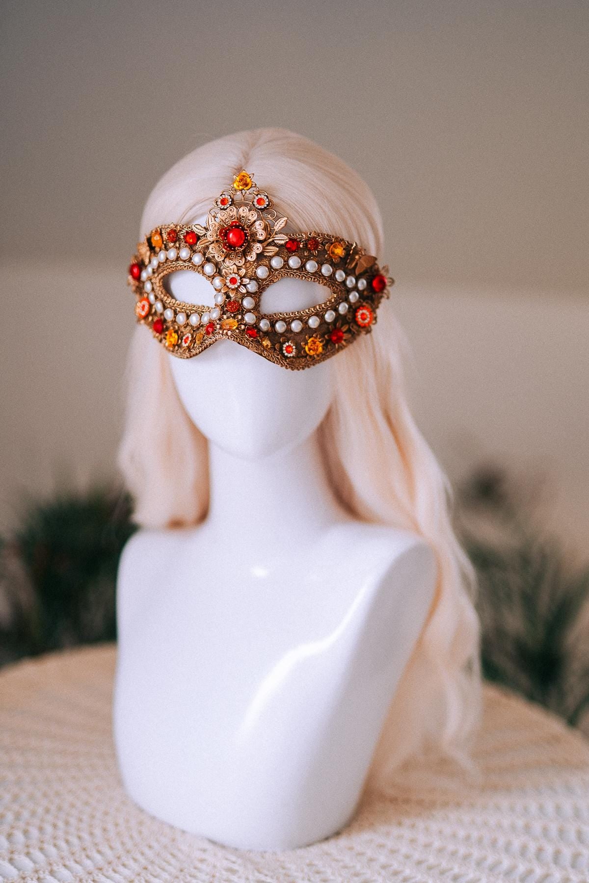 Golden Pearl Floral Masquerade Mask