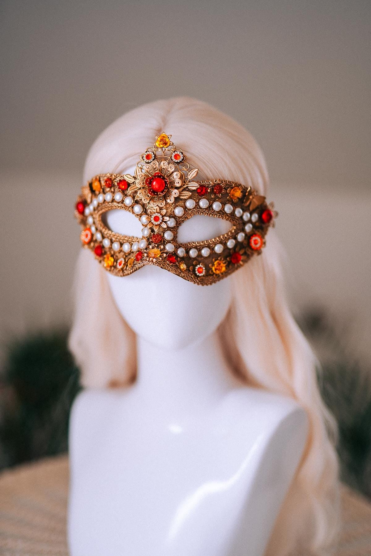 Golden Pearl Floral Masquerade Mask
