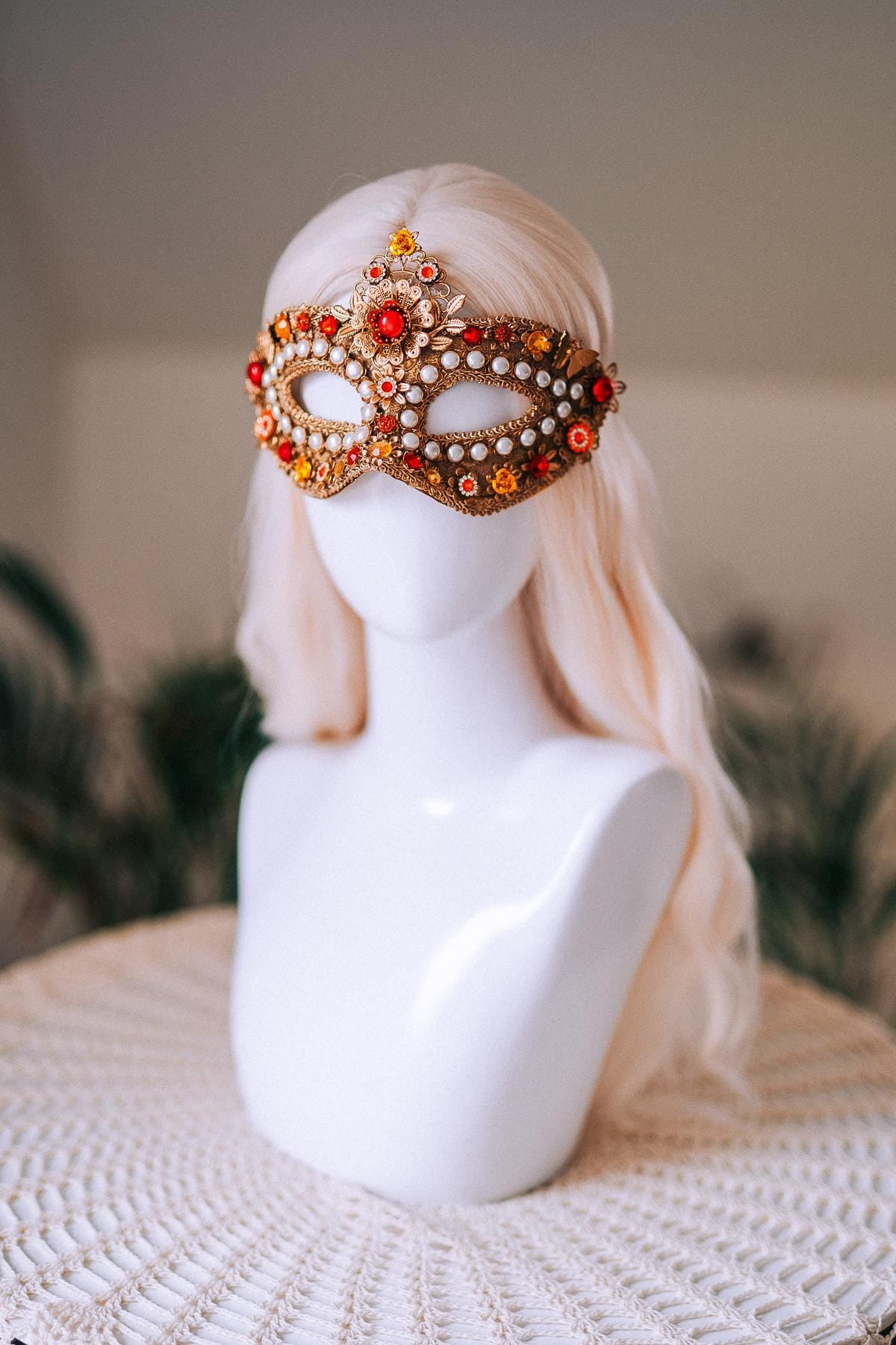 Golden Pearl Floral Masquerade Mask