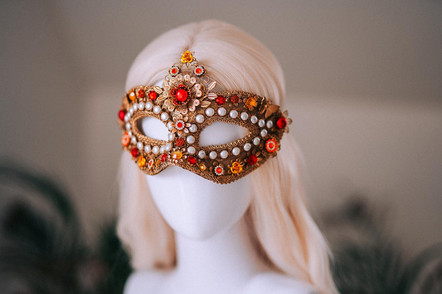 Golden Pearl Floral Masquerade Mask