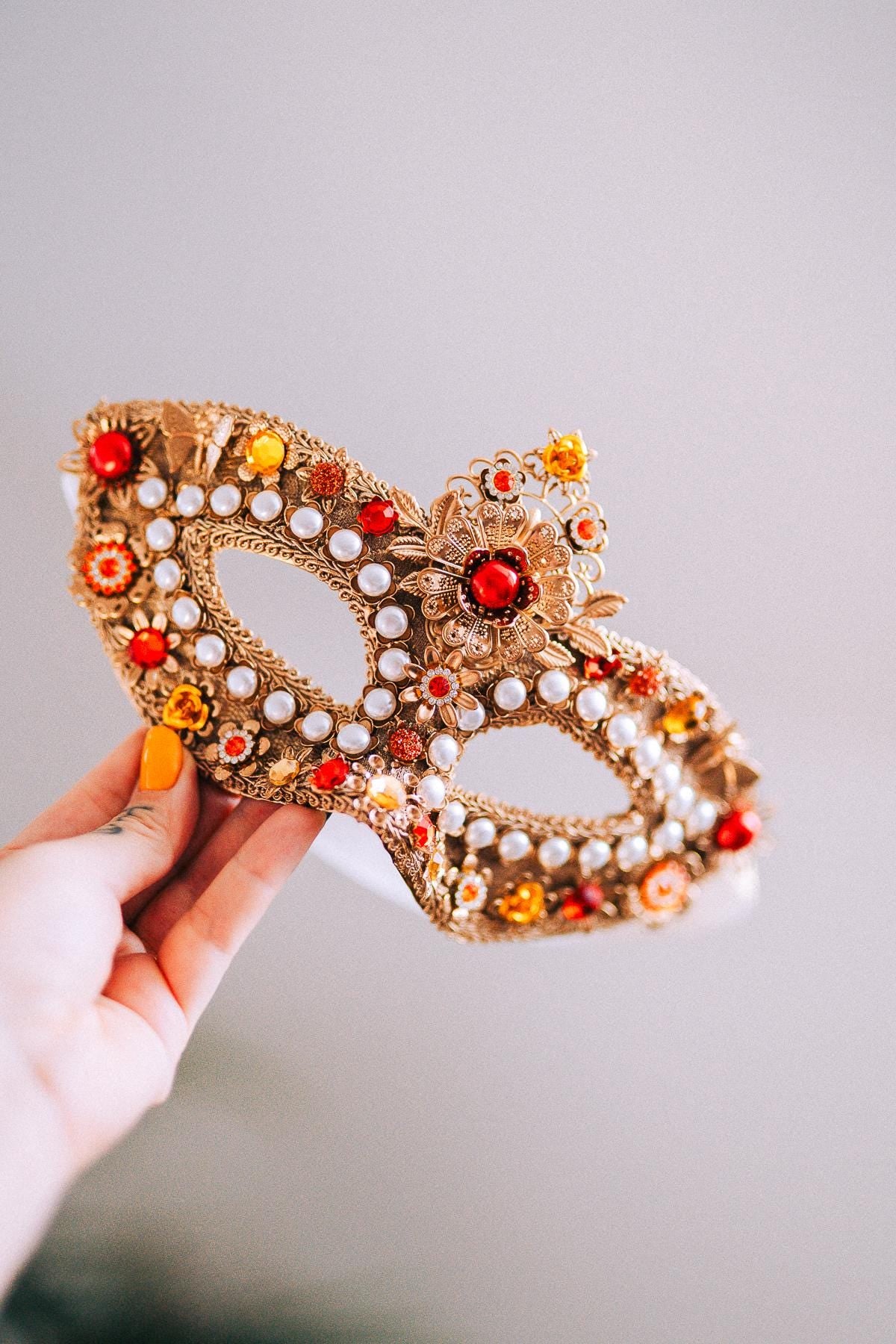 Golden Pearl Floral Masquerade Mask