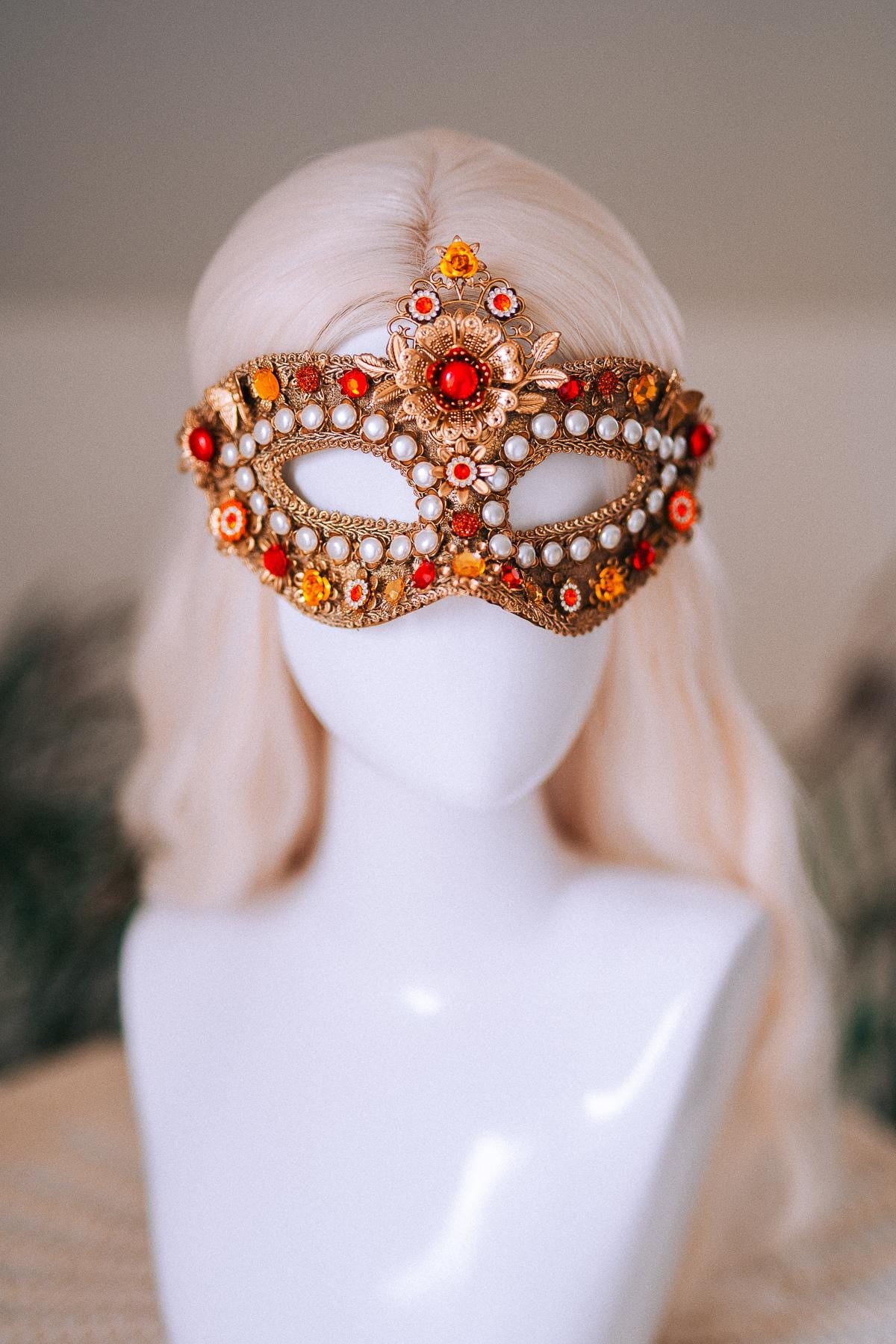 Golden Pearl Floral Masquerade Mask
