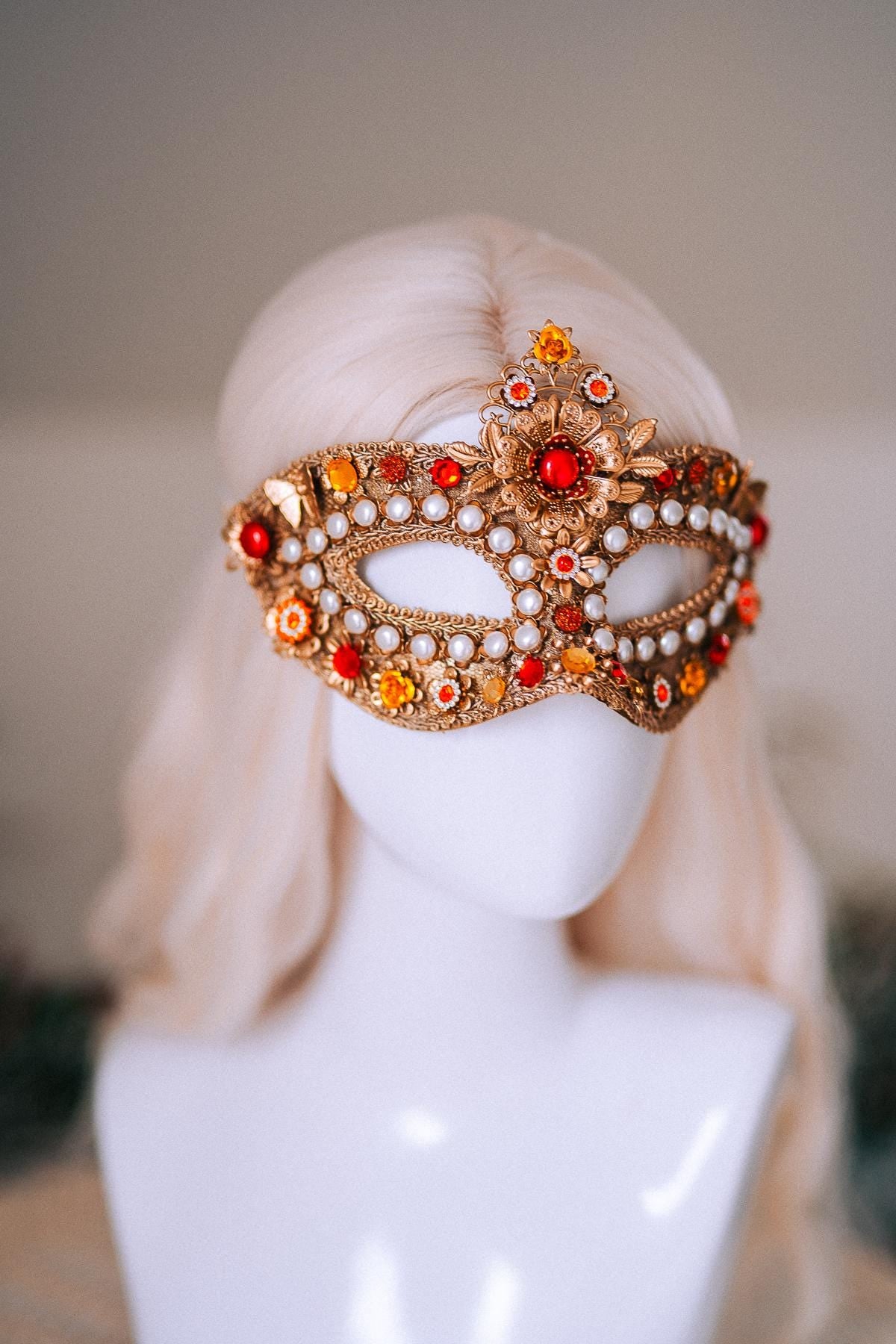 Golden Pearl Floral Masquerade Mask
