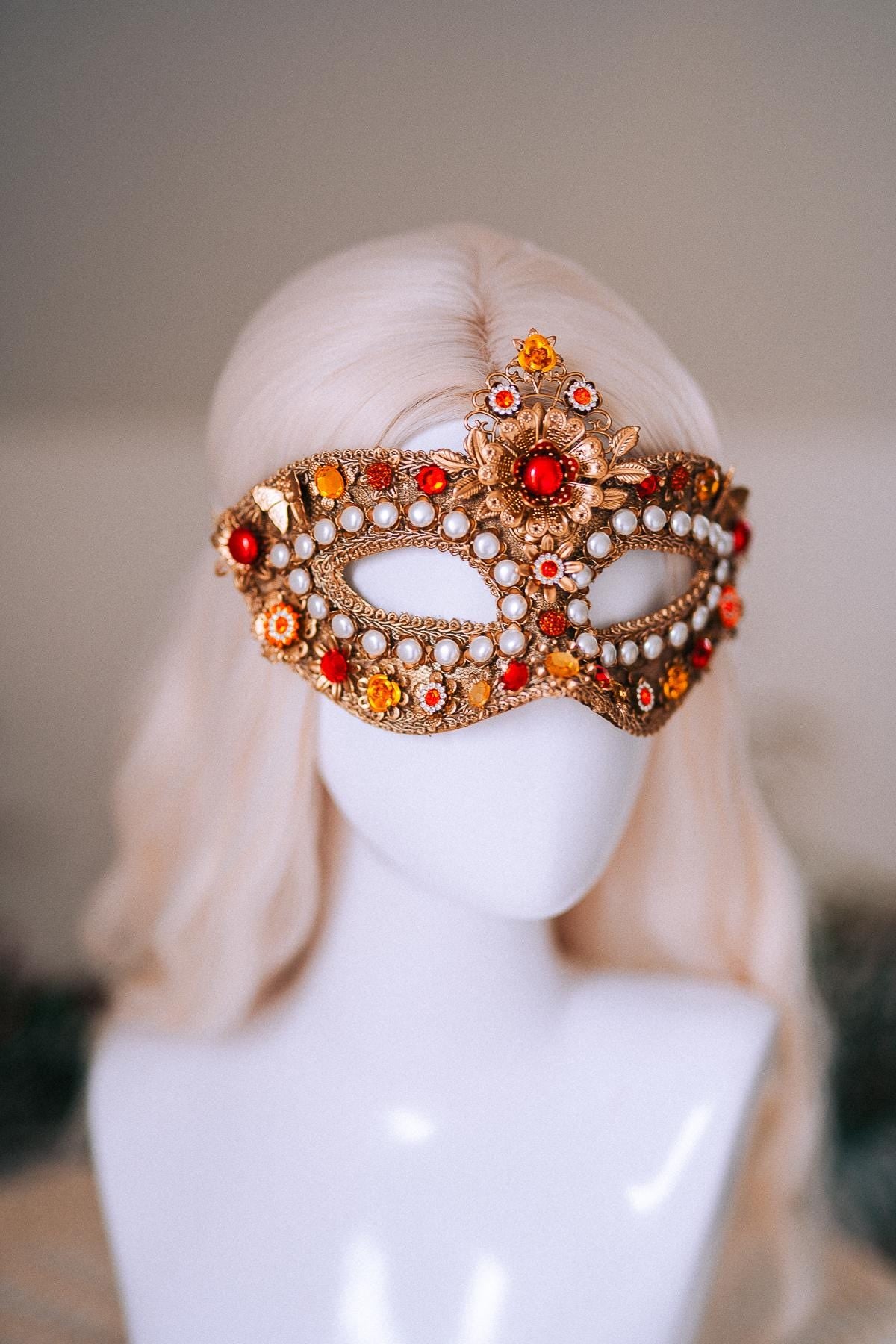 Golden Pearl Floral Masquerade Mask