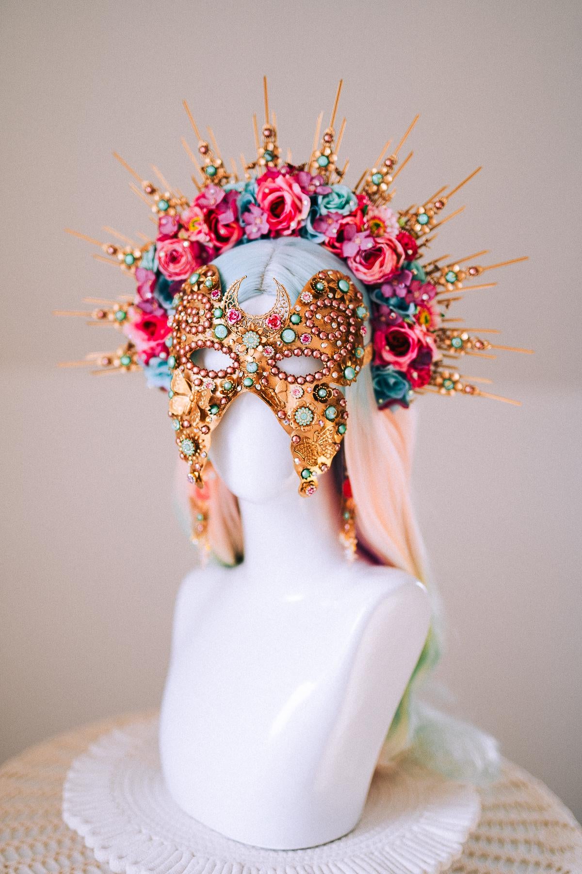 Butterfly Floral Halo Crown Gold Flower Goddess Headpiece Festival Wedding Statement Crown