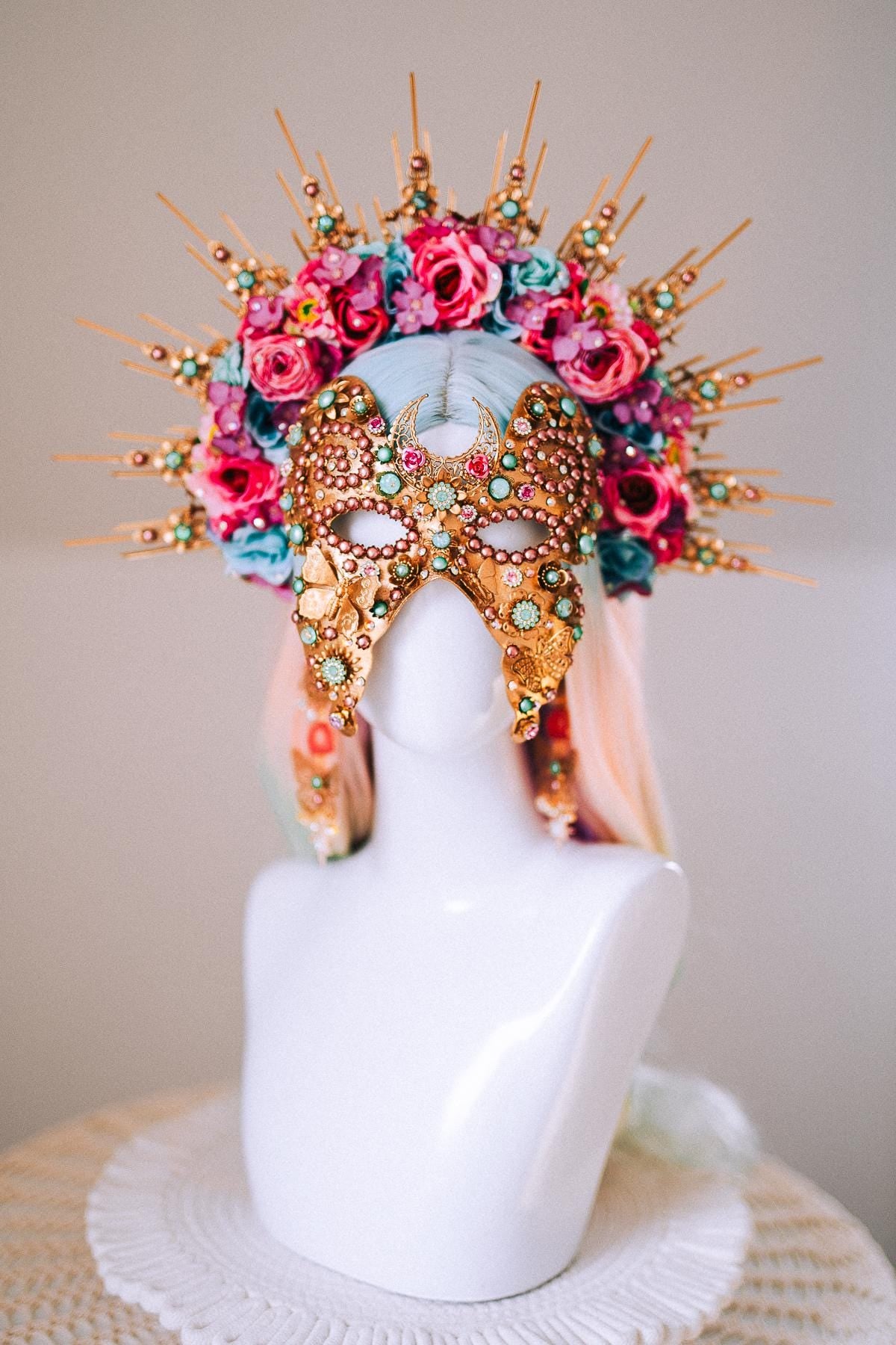 Butterfly Floral Halo Crown Gold Flower Goddess Headpiece Festival Wedding Statement Crown