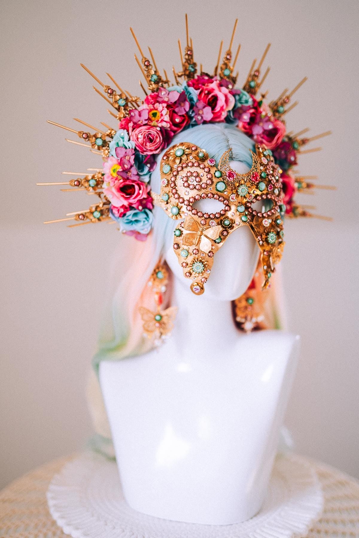 Butterfly Floral Halo Crown Gold Flower Goddess Headpiece Festival Wedding Statement Crown