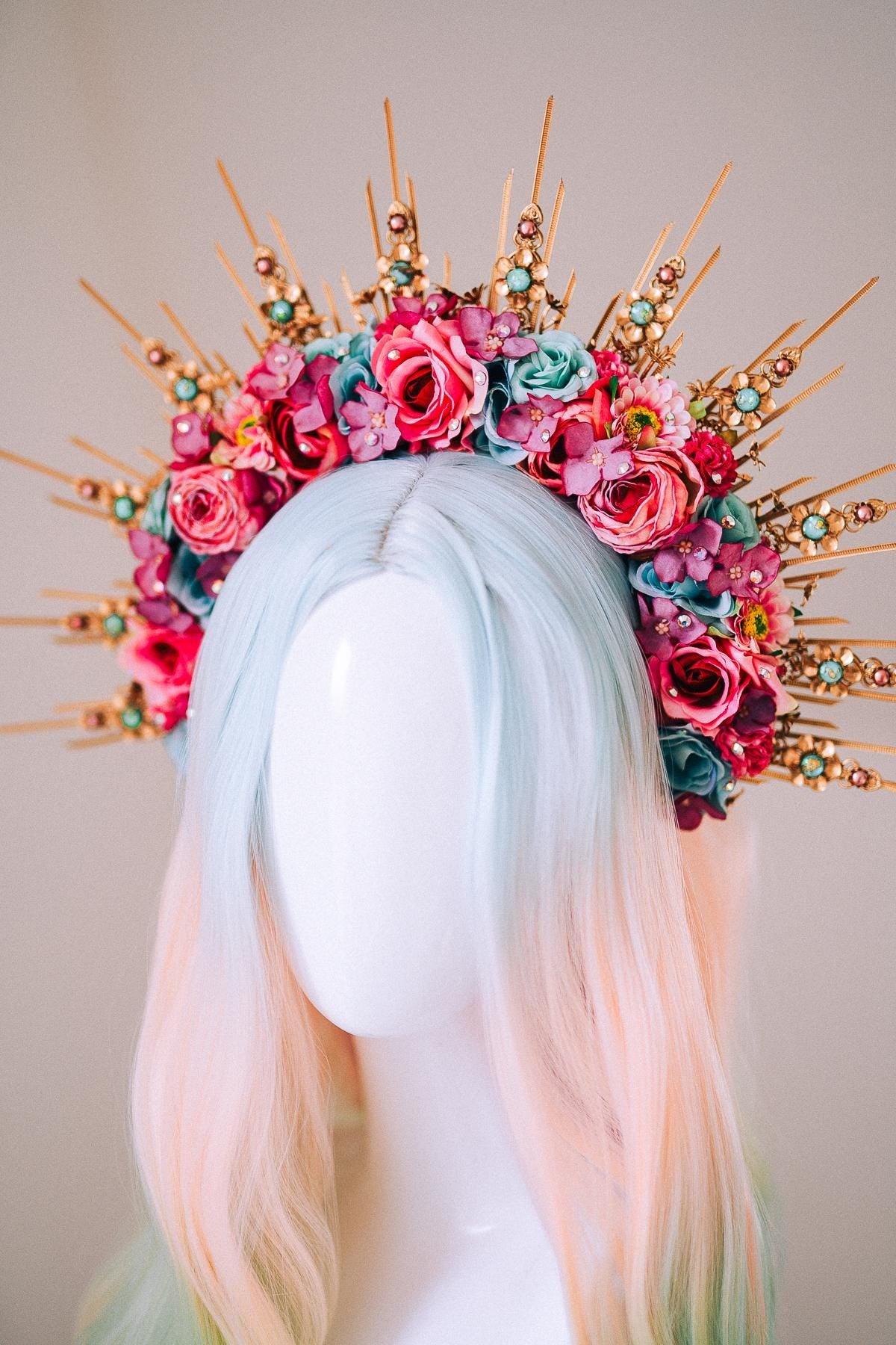 Butterfly Floral Halo Crown Gold Flower Goddess Headpiece Festival Wedding Statement Crown