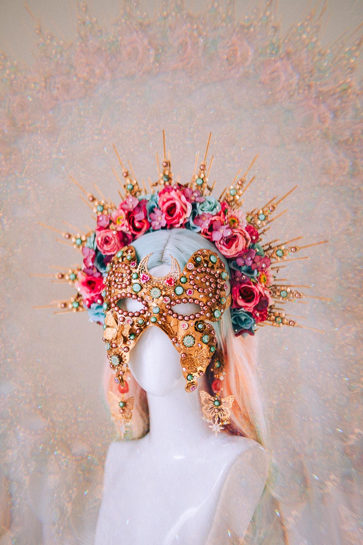 Butterfly Floral Halo Crown Gold Flower Goddess Headpiece Festival Wedding Statement Crown