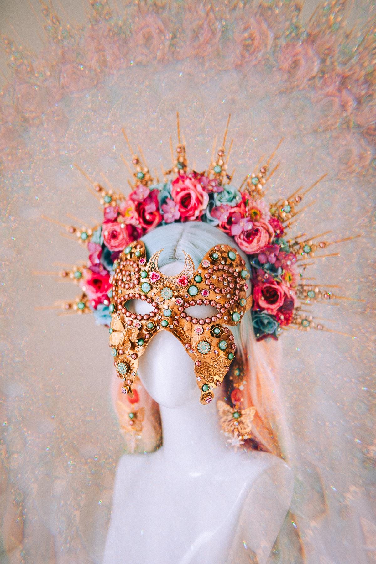 Butterfly Floral Halo Crown Gold Flower Goddess Headpiece Festival Wedding Statement Crown