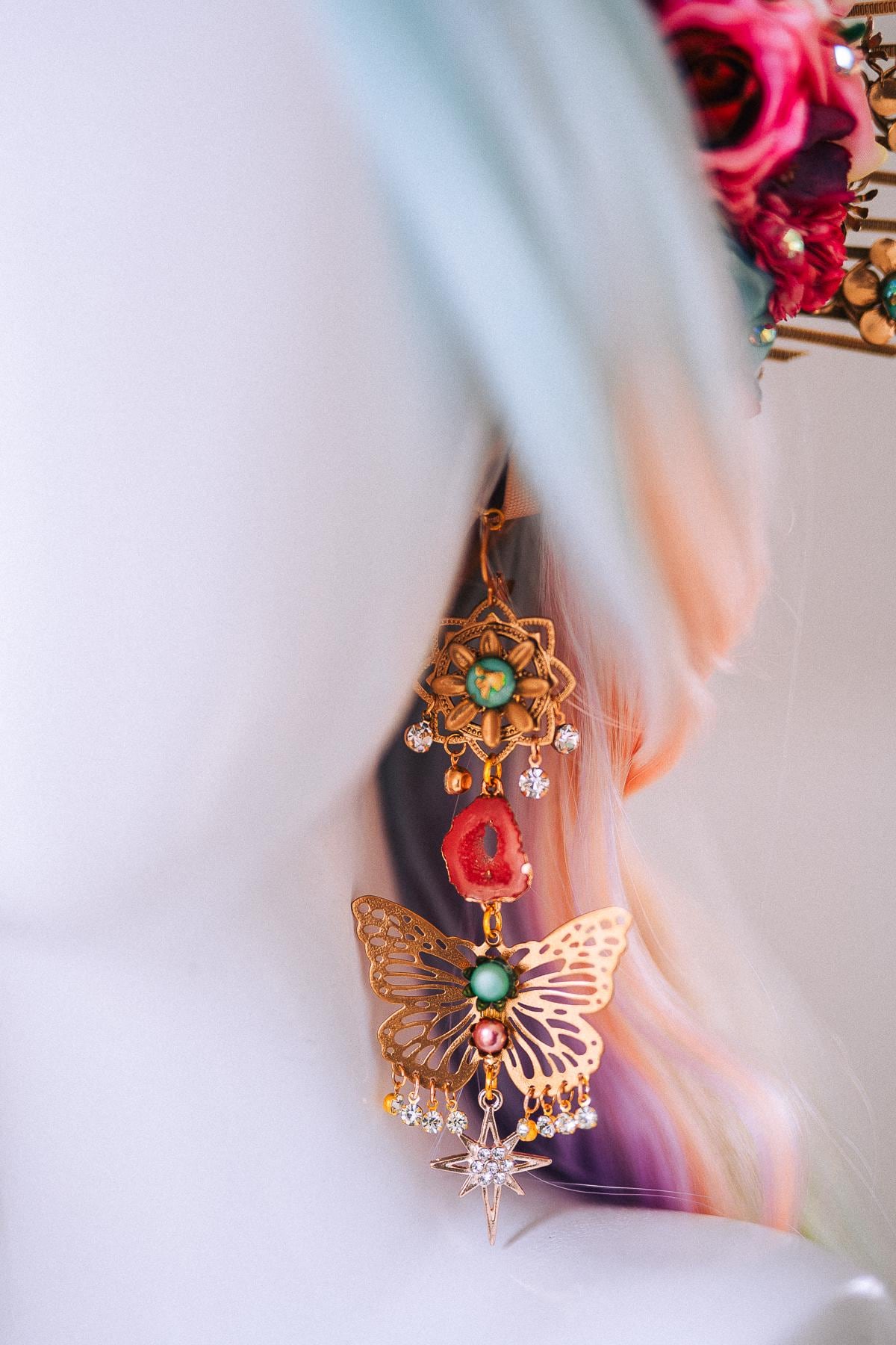 Butterfly Statement Earrings Gold Crystal Masquerade Festival Jewelry