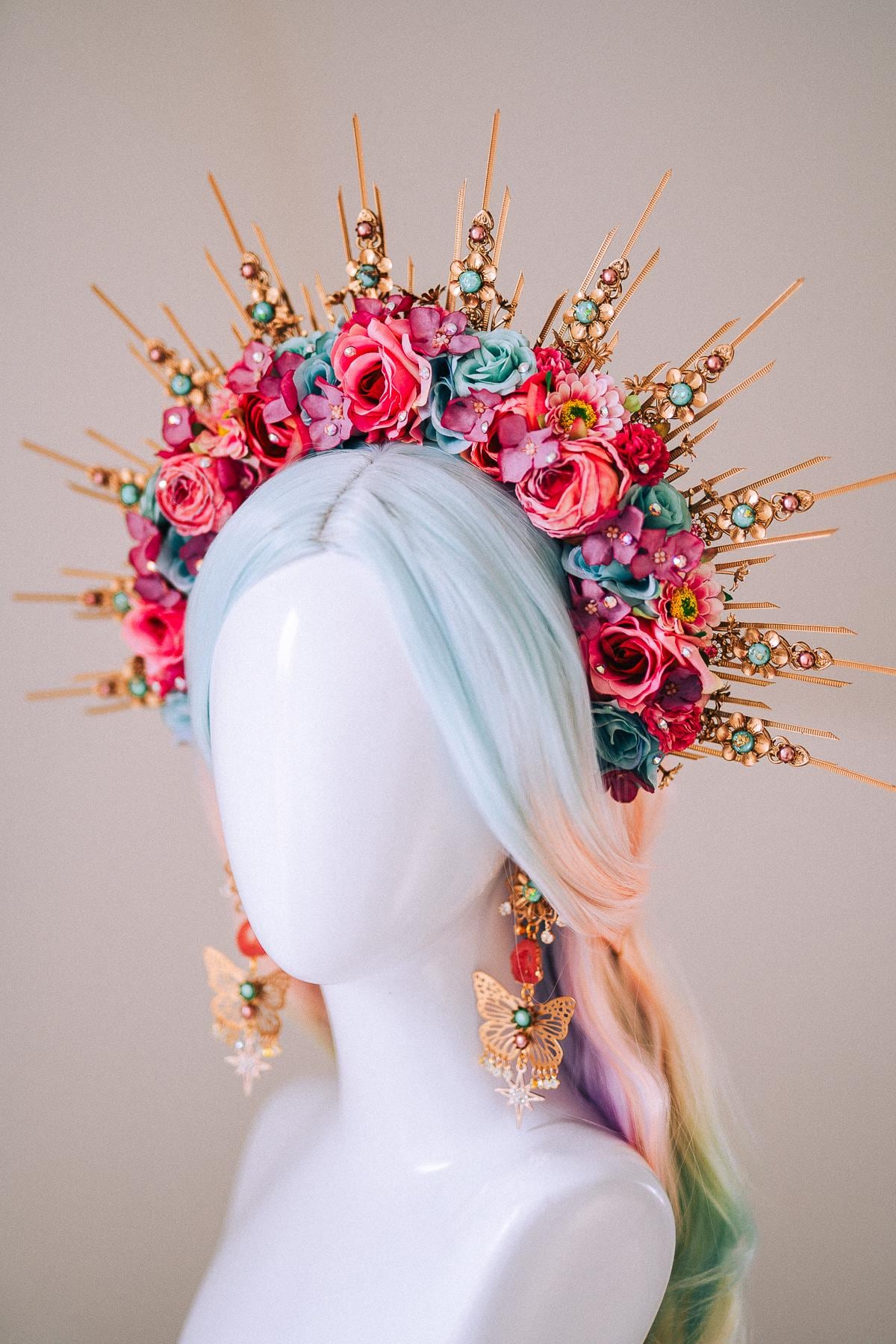 Butterfly Statement Earrings Gold Crystal Masquerade Festival Jewelry