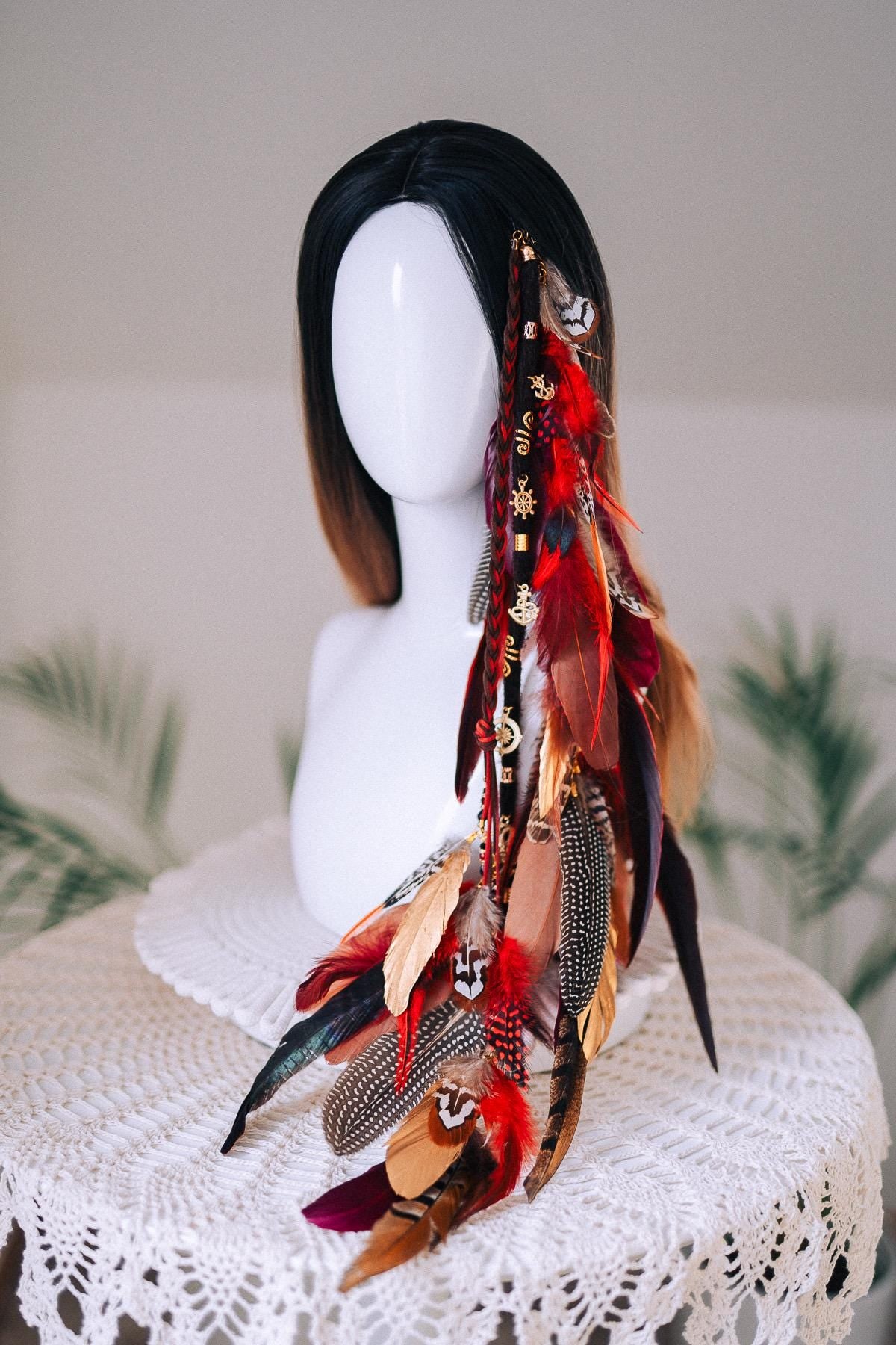 Pirate Feather Hair Clip Burgundy Nautical Costume Accessory