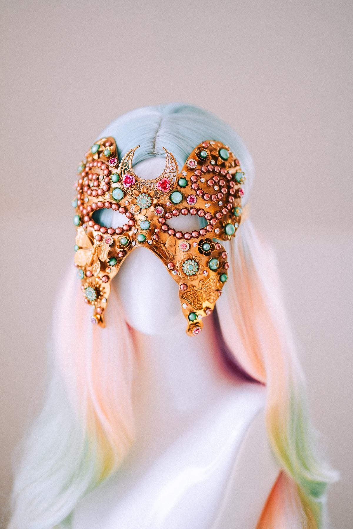 Butterfly Masquerade Mask Gold Crystal Floral Festival Costume Mask