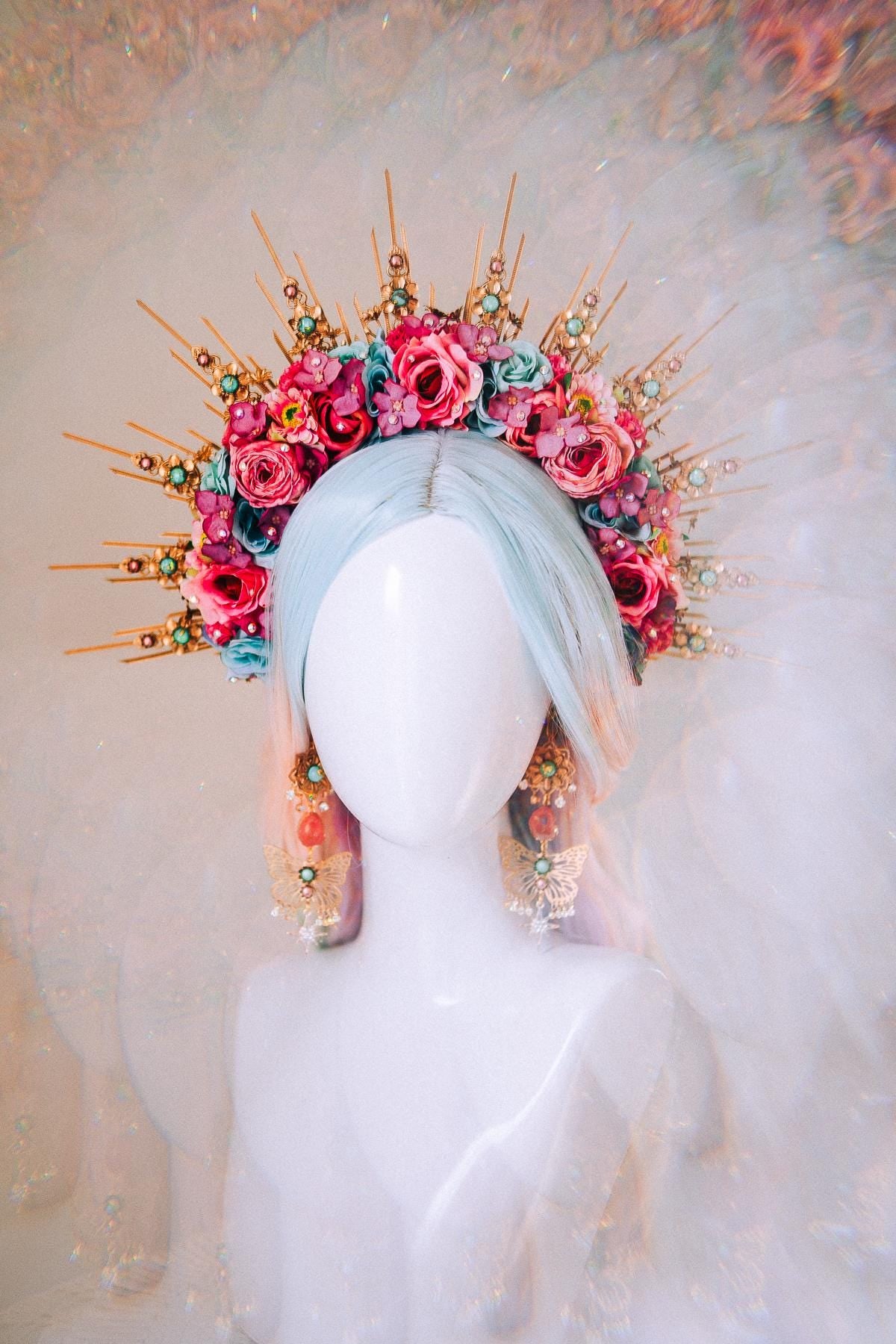 Butterfly Masquerade Mask Gold Crystal Floral Festival Costume Mask