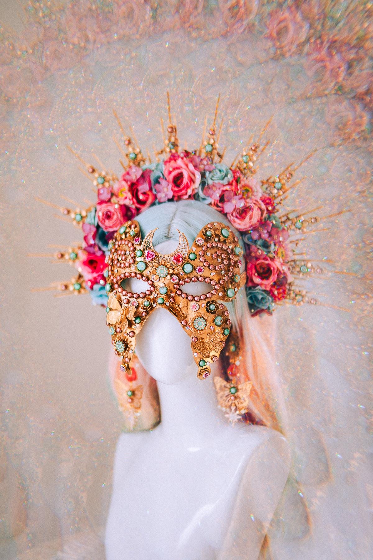 Butterfly Masquerade Mask Gold Crystal Floral Festival Costume Mask