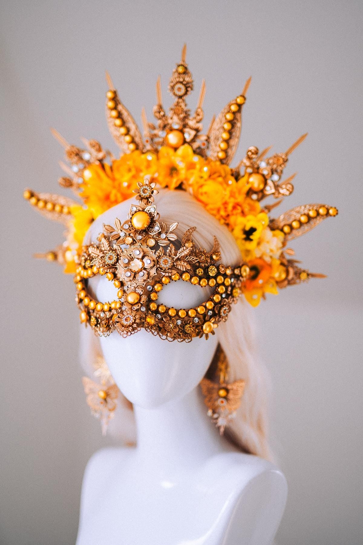 Sun Goddess Halo Crown Gold Floral Sunburst Festival Headpiece