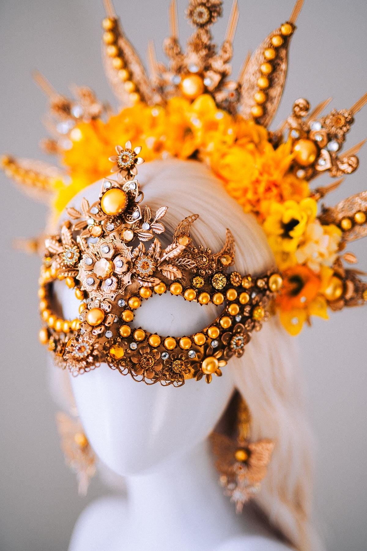Sun Goddess Halo Crown Gold Floral Sunburst Festival Headpiece