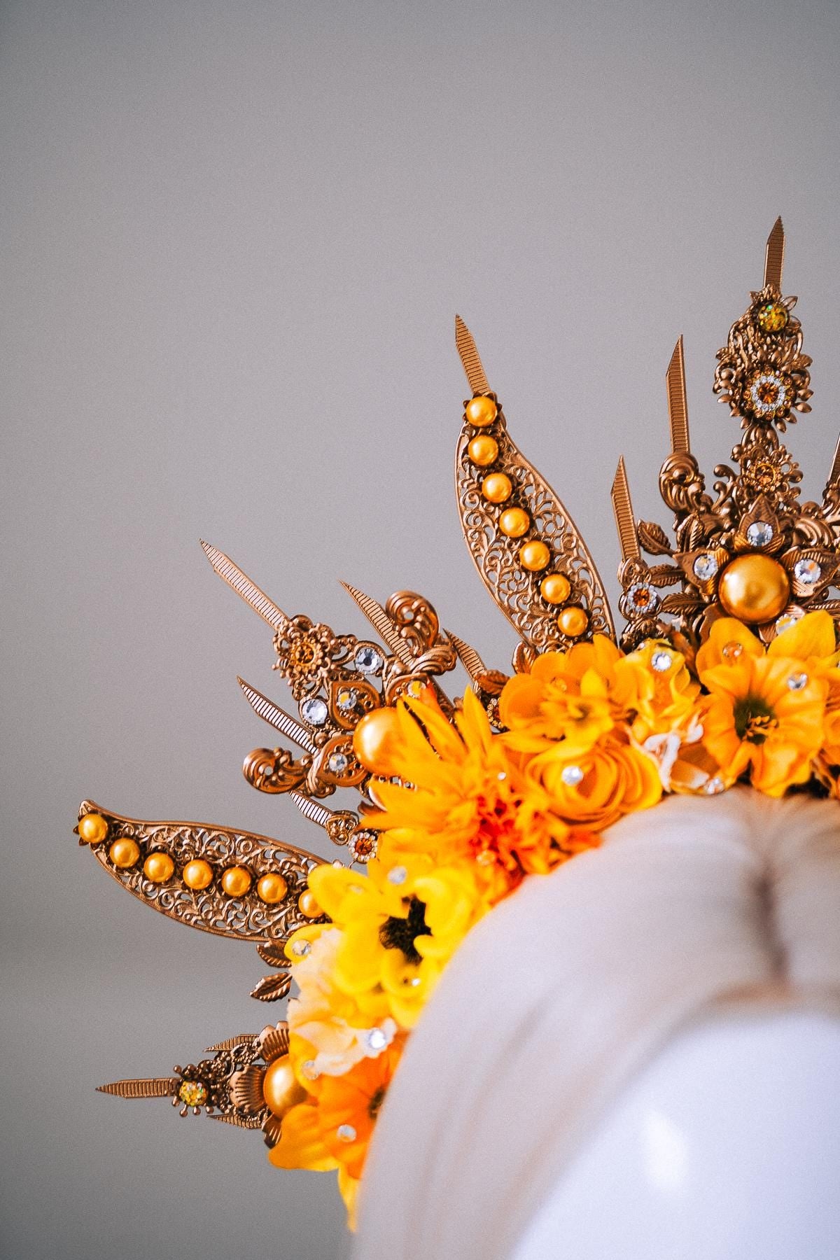 Sun Goddess Halo Crown Gold Floral Sunburst Festival Headpiece
