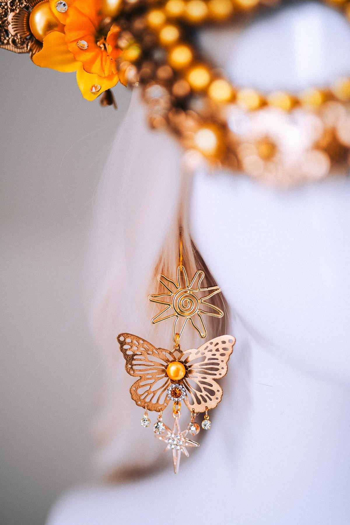Sun Goddess Butterfly Earrings Gold Crystal Statement Festival Jewelry