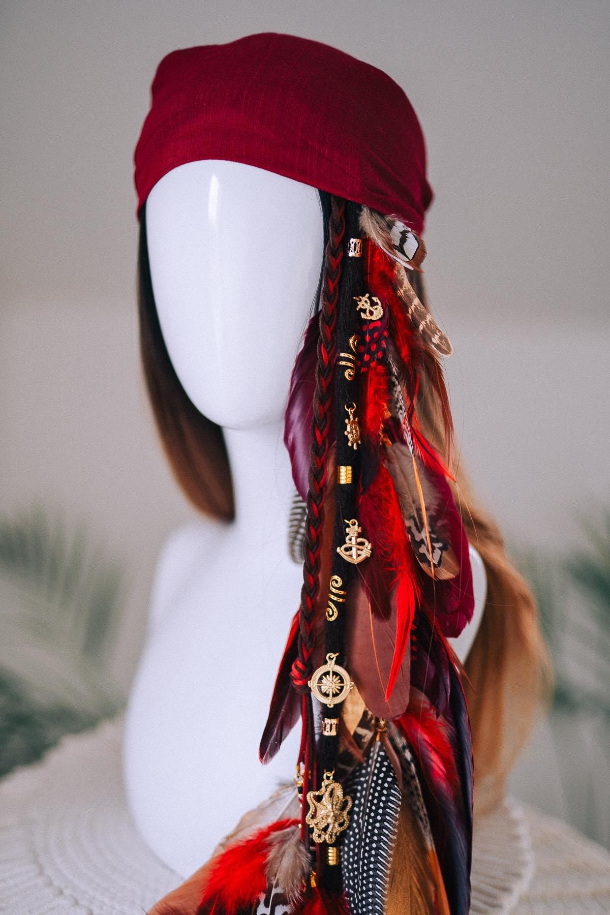 Pirate Feather Hair Clip Burgundy Nautical Costume Accessory