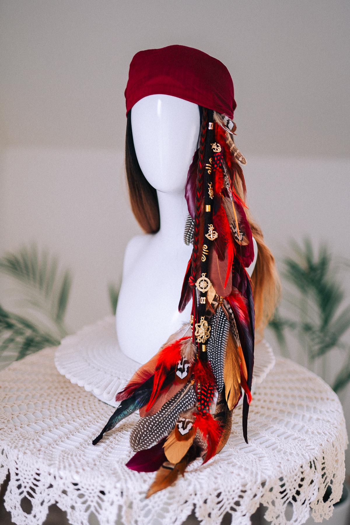 Pirate Feather Hair Clip Burgundy Nautical Costume Accessory