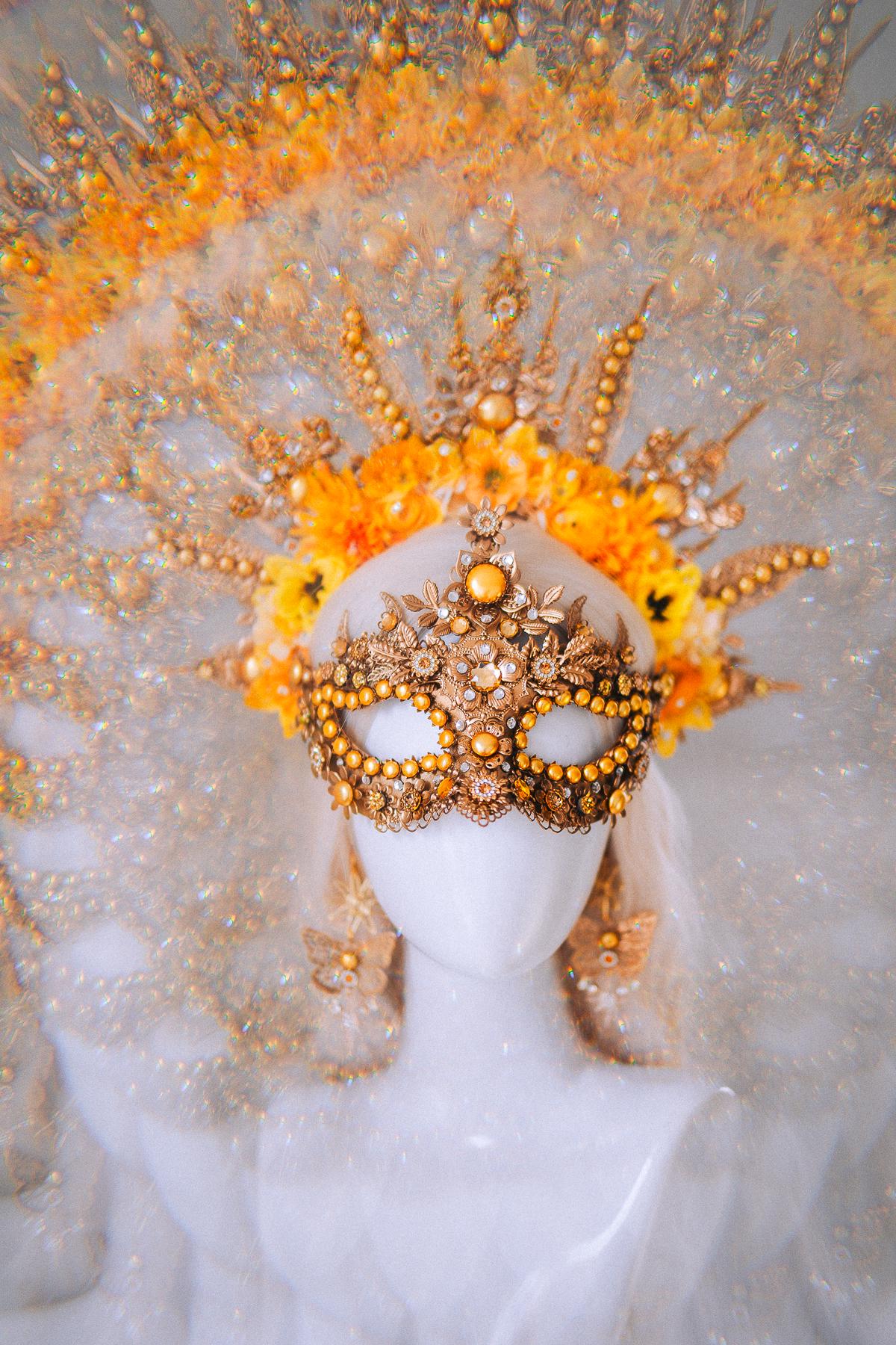 Sun Goddess Masquerade Mask Gold Crystal Festival Costume Mask