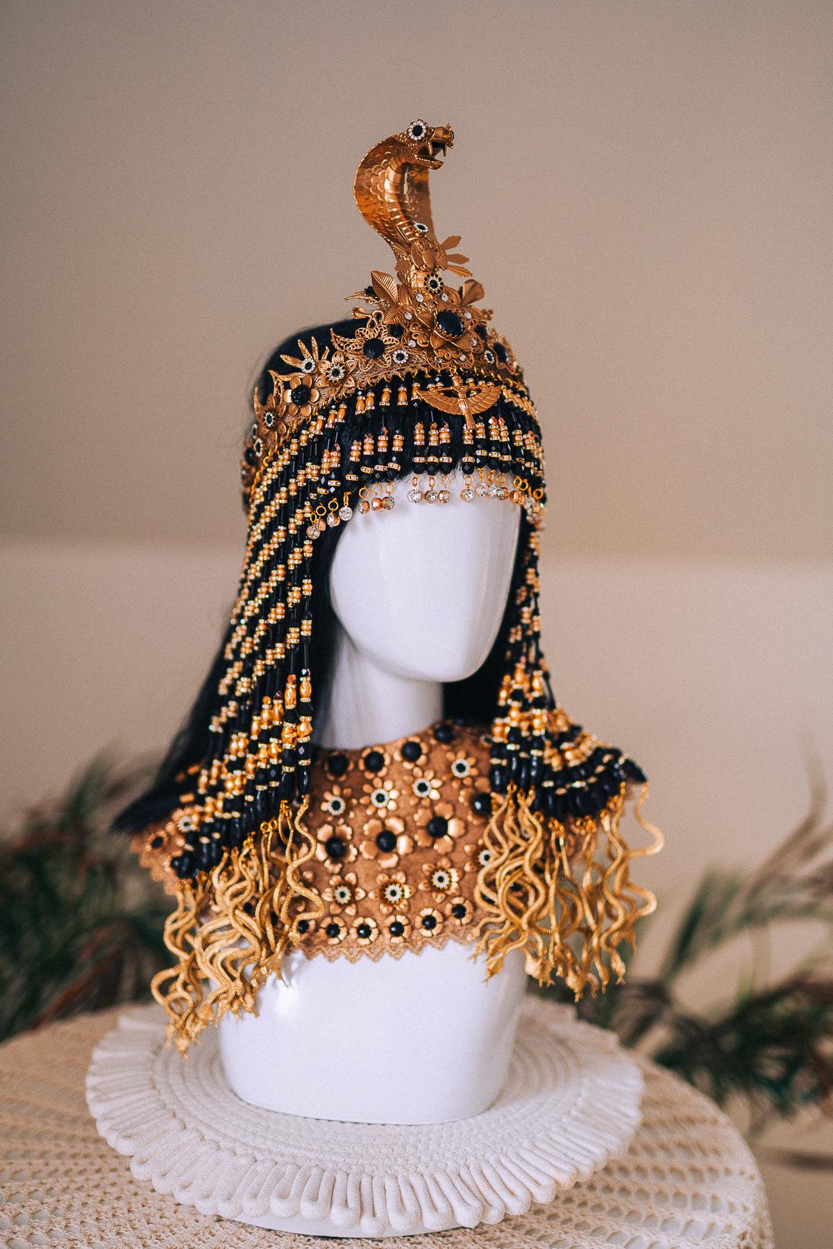 Royal Cleopatra Serpent Crown Gold Egyptian Goddess Headpiece Pearl Snake Tiara Festival Costume Accessory