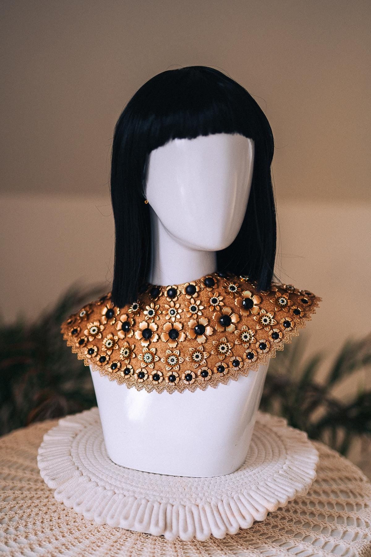 Cleopatra Black Pearl Solar Necklace Egyptian Goddess Collar