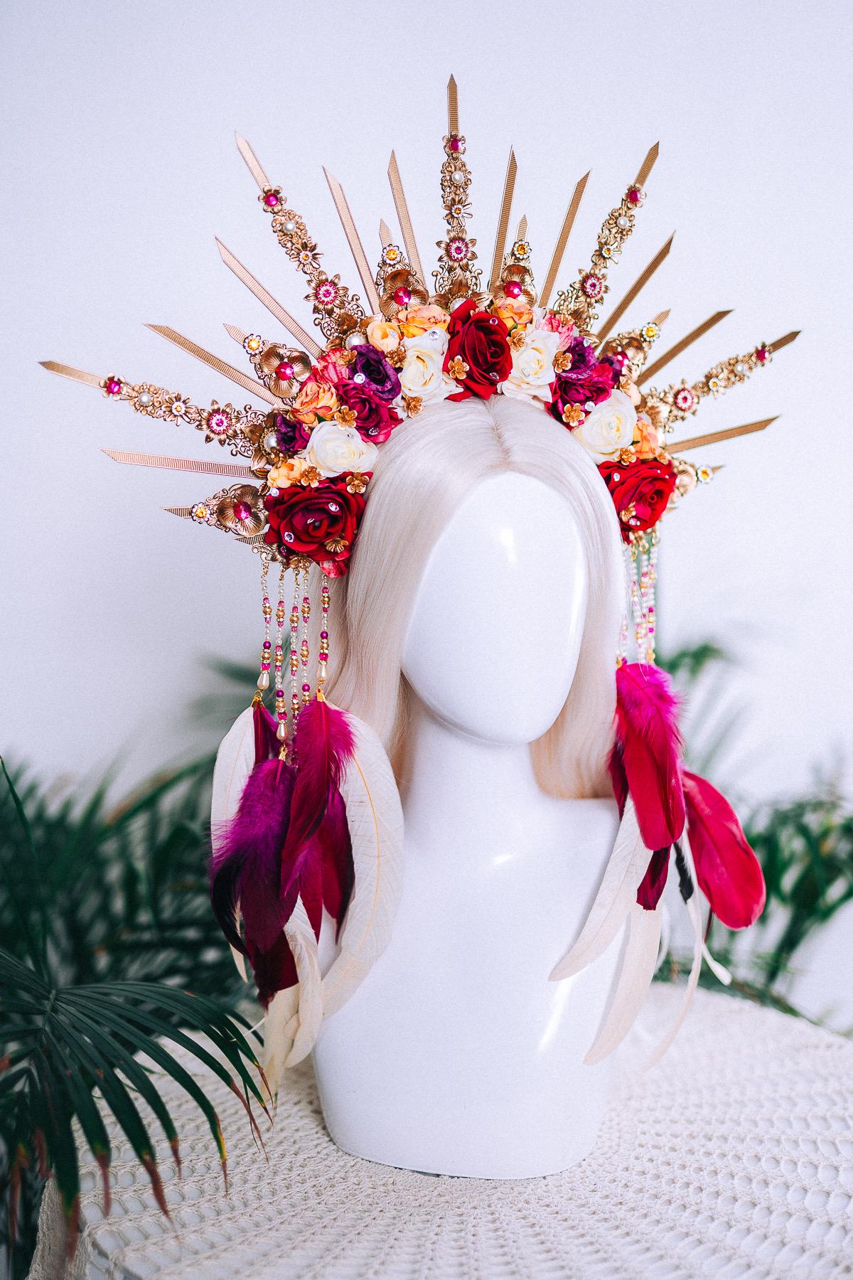 Floral Sunburst Halo Crown Goddess Set Headpiece