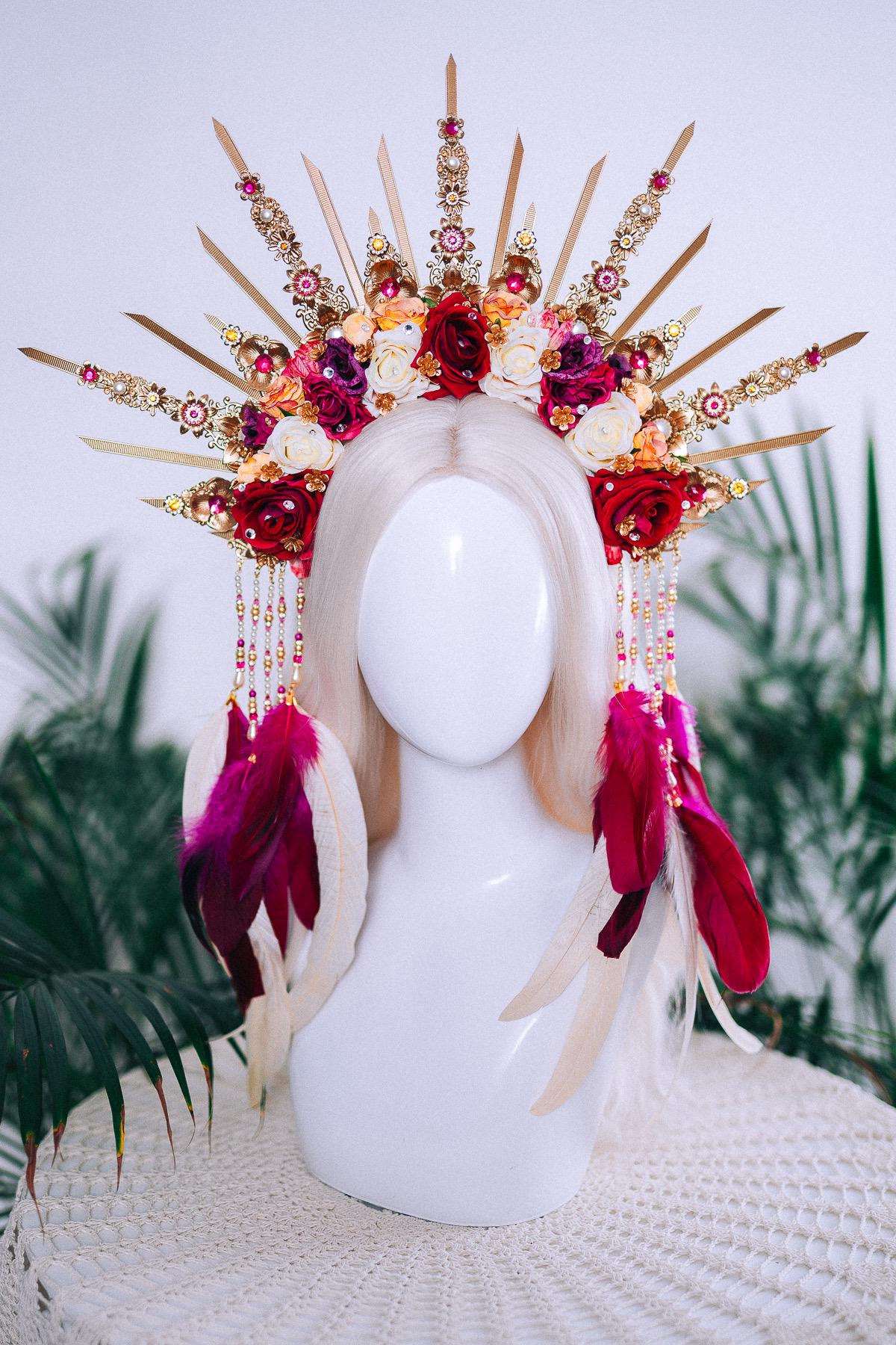 Floral Sunburst Halo Crown Goddess Set Headpiece