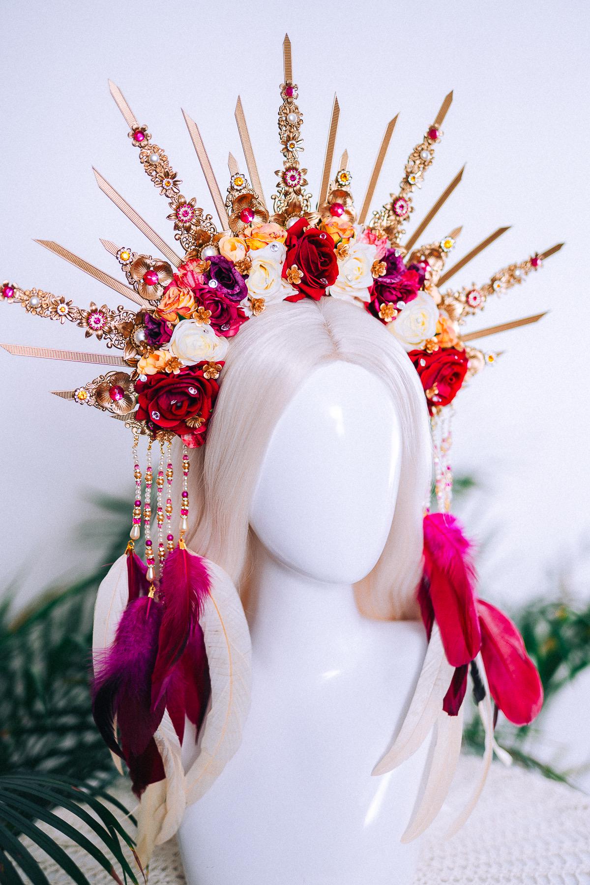 Floral Sunburst Halo Crown Goddess Set Headpiece