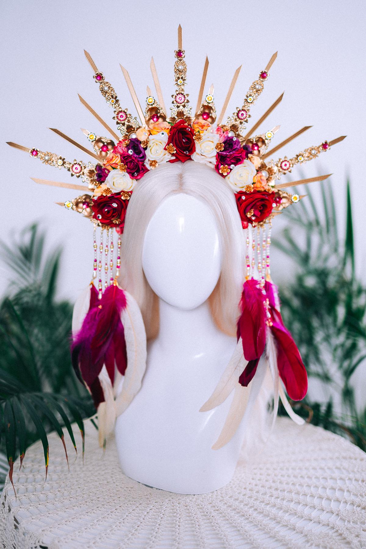 Floral Sunburst Halo Crown Goddess Set Headpiece