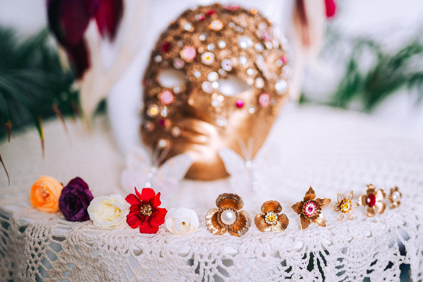 Floral Sunburst Halo Crown Goddess Set Headpiece