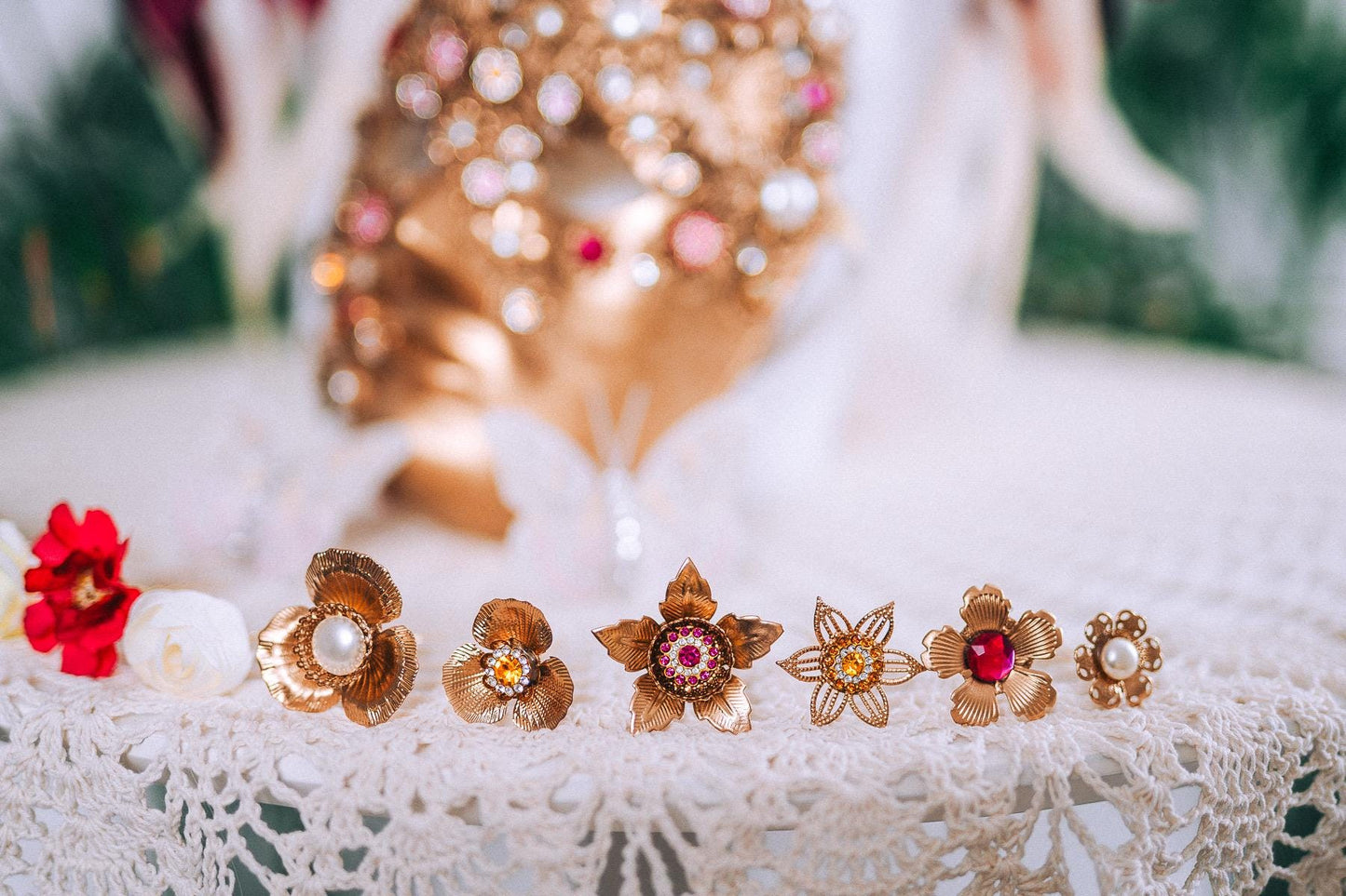 Floral Sunburst Halo Crown Goddess Set Headpiece