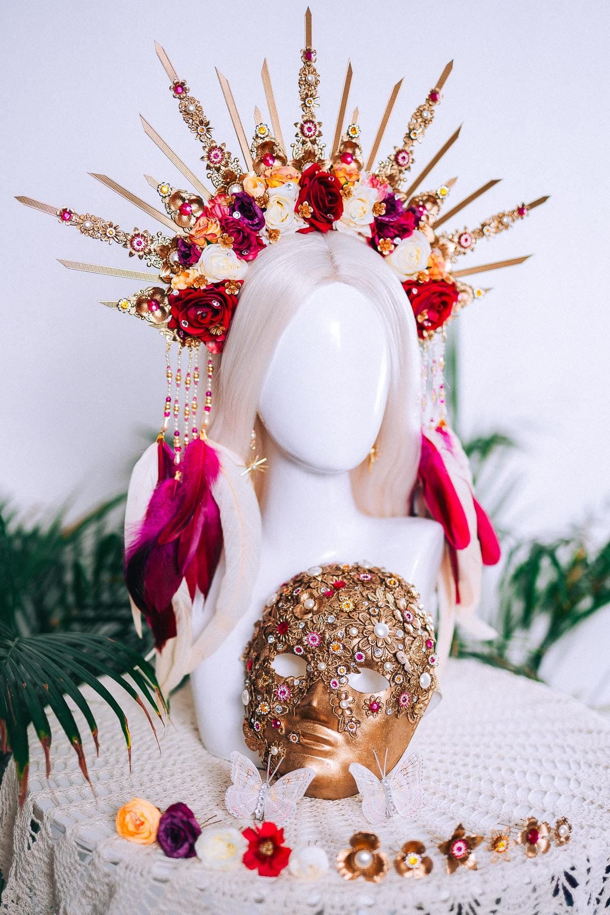 Floral Sunburst Halo Crown Goddess Set Headpiece