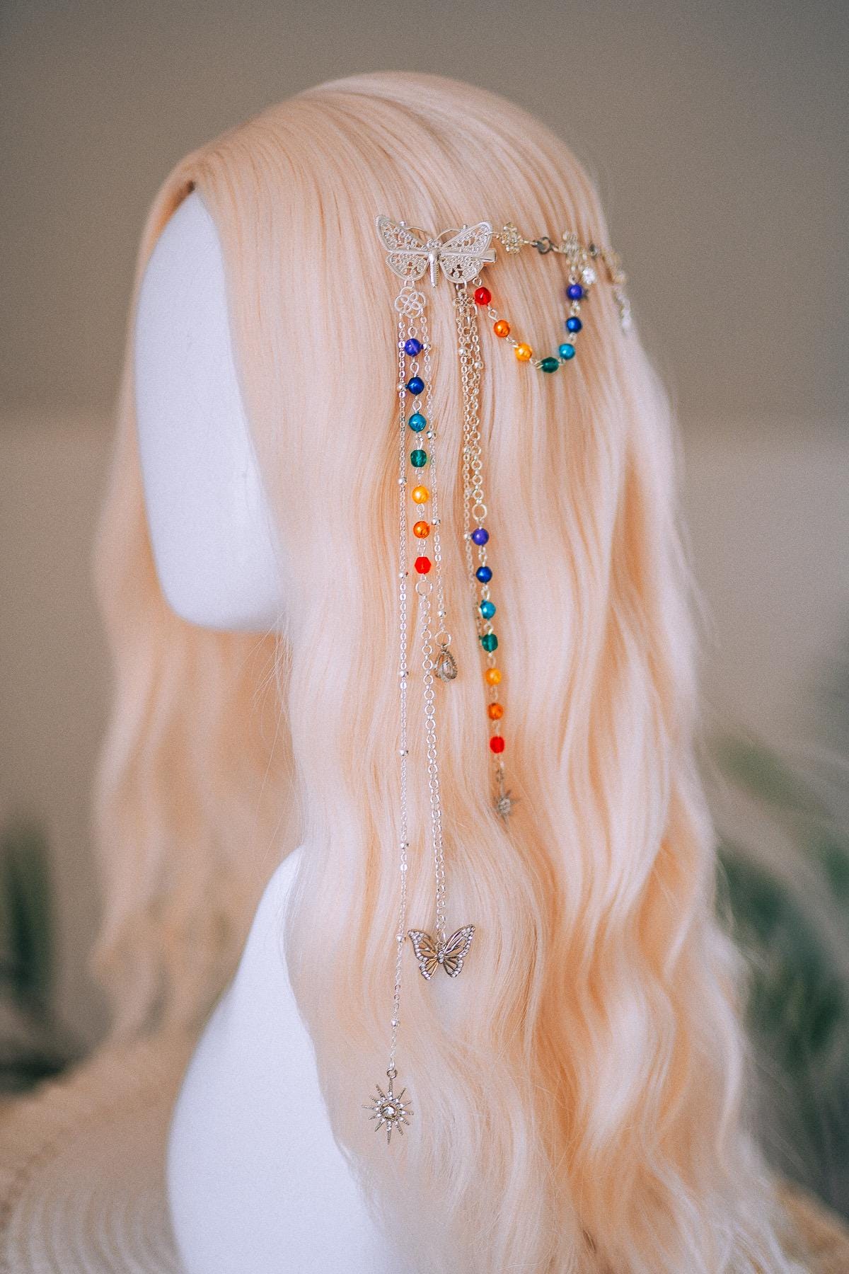 Chakra Rainbow Butterfly Hair Chain Headpiece
