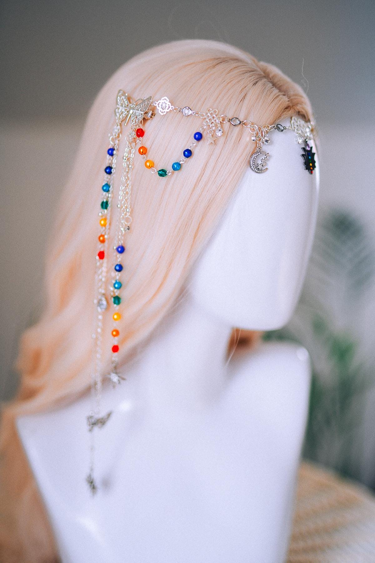 Chakra Rainbow Butterfly Hair Chain Headpiece