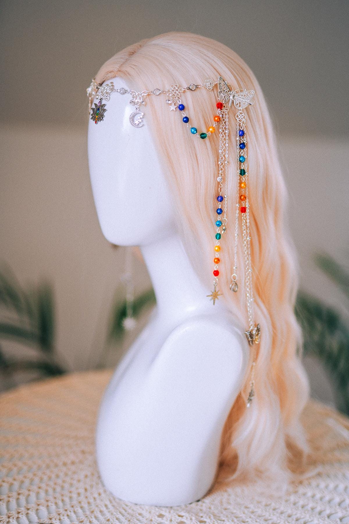 Chakra Rainbow Butterfly Hair Chain Headpiece