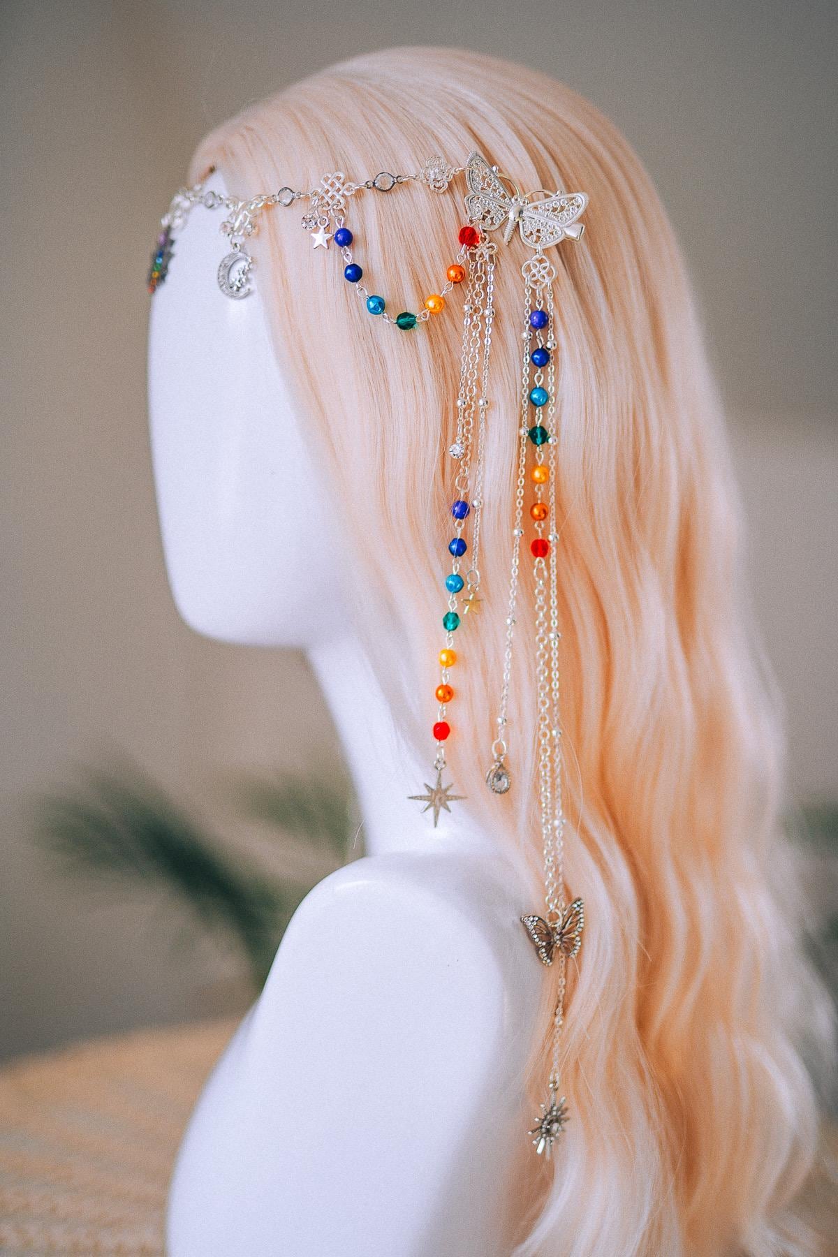Chakra Rainbow Butterfly Hair Chain Headpiece
