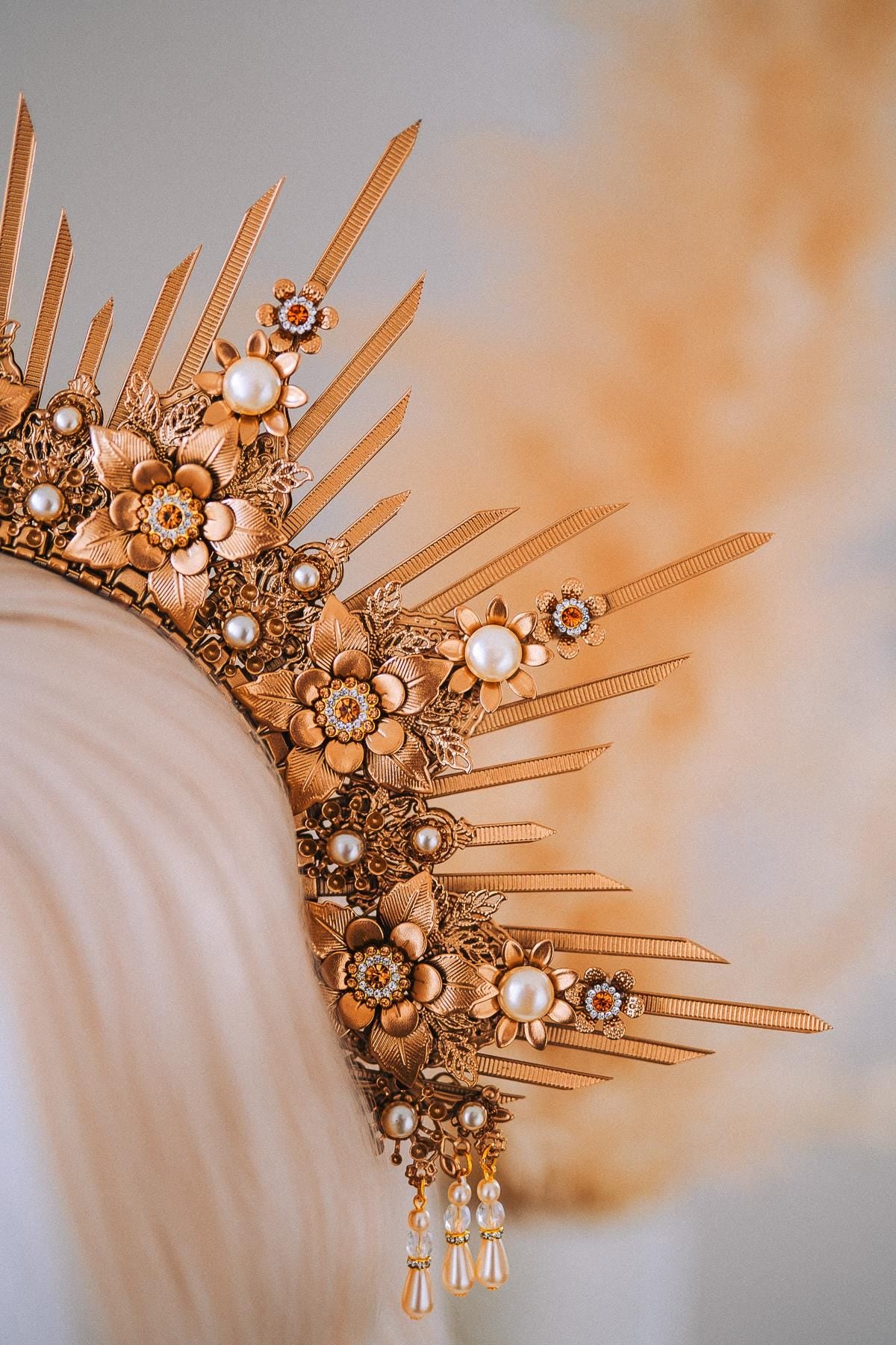 Bridal Halo Crown Gold Goddess Headpiece Boho Wedding Crown