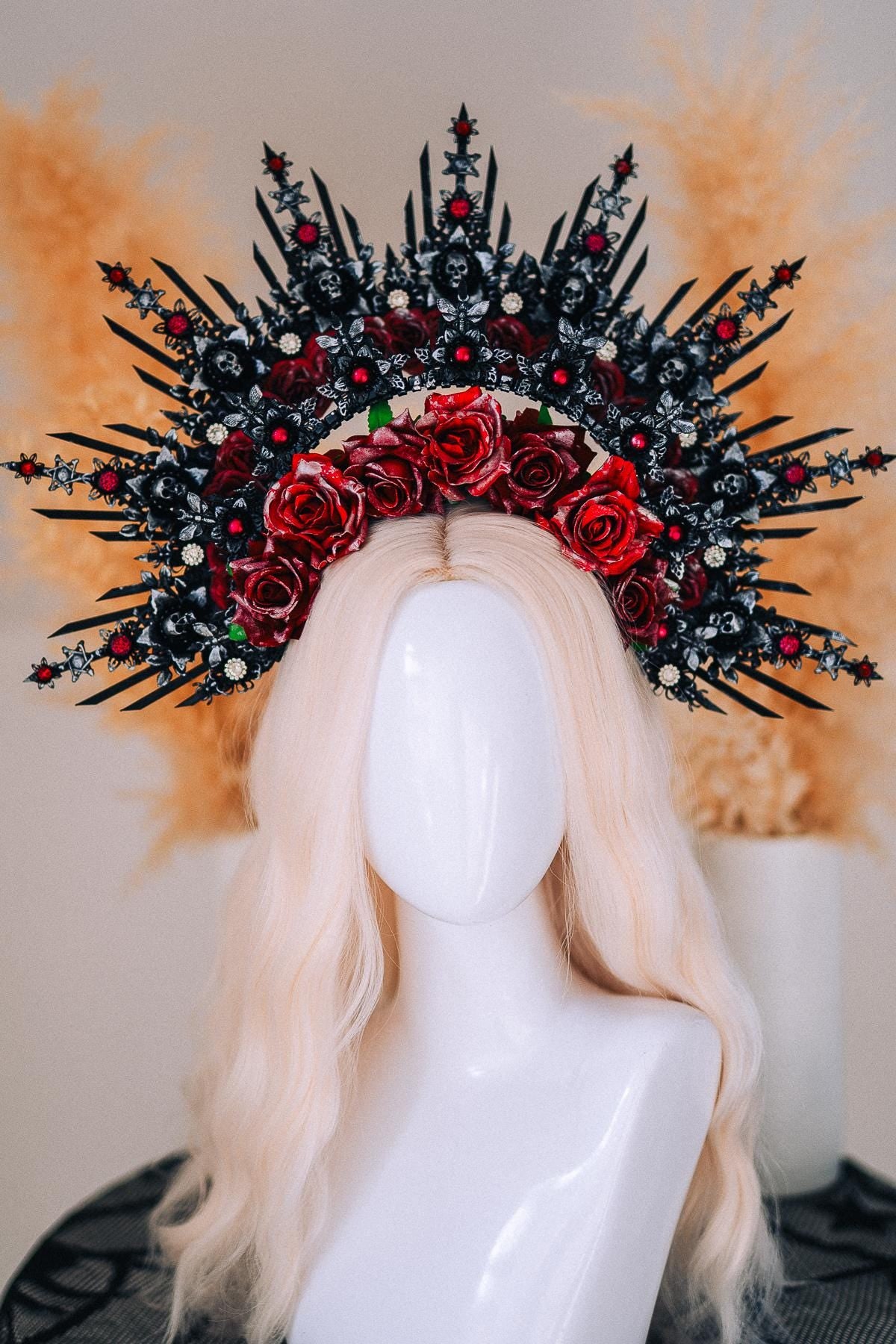 Gothic Morticia Addams Crown Black Red Gold Dark Queen Headpiece Halloween Costume