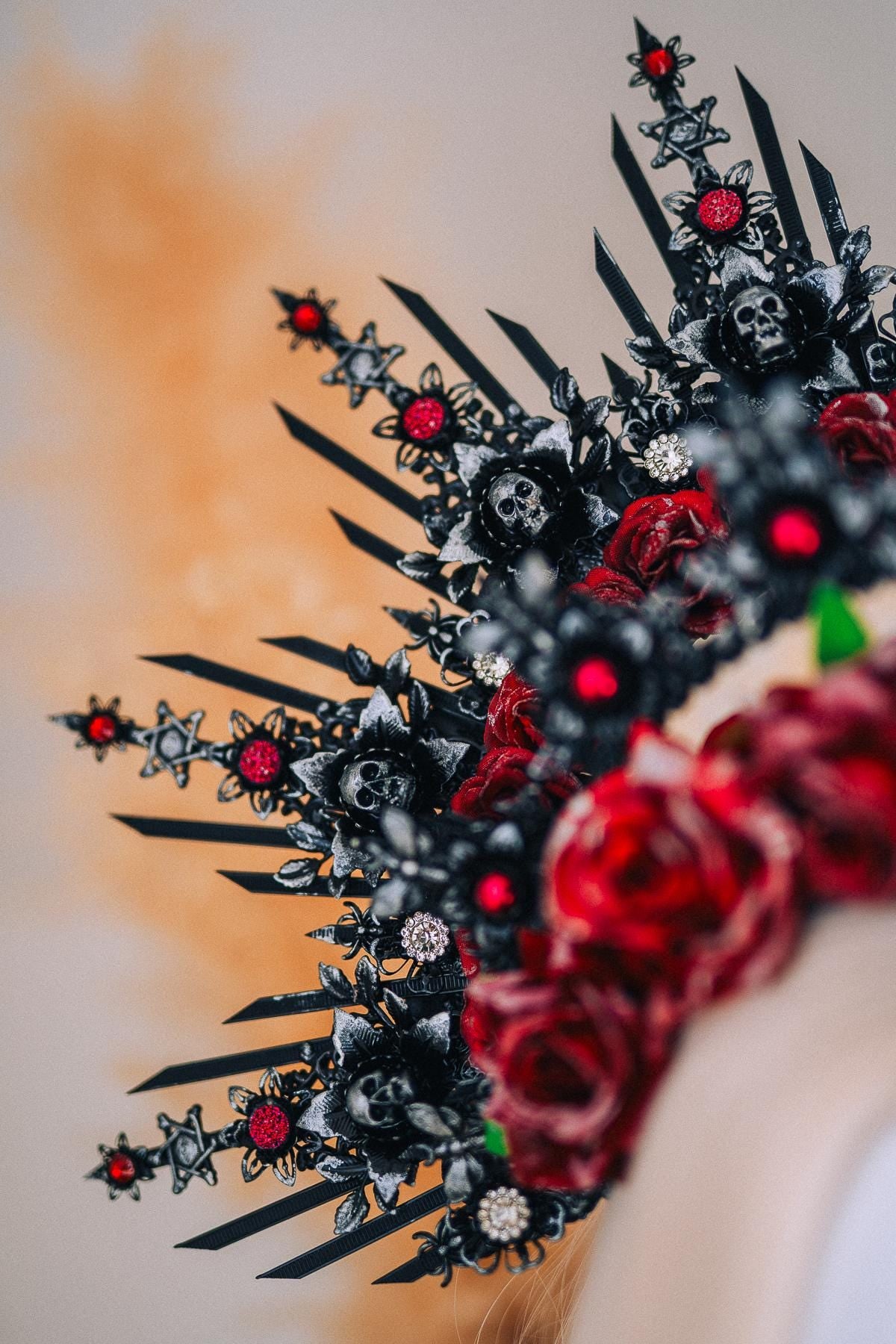 Gothic Morticia Addams Crown Black Red Gold Dark Queen Headpiece Halloween Costume